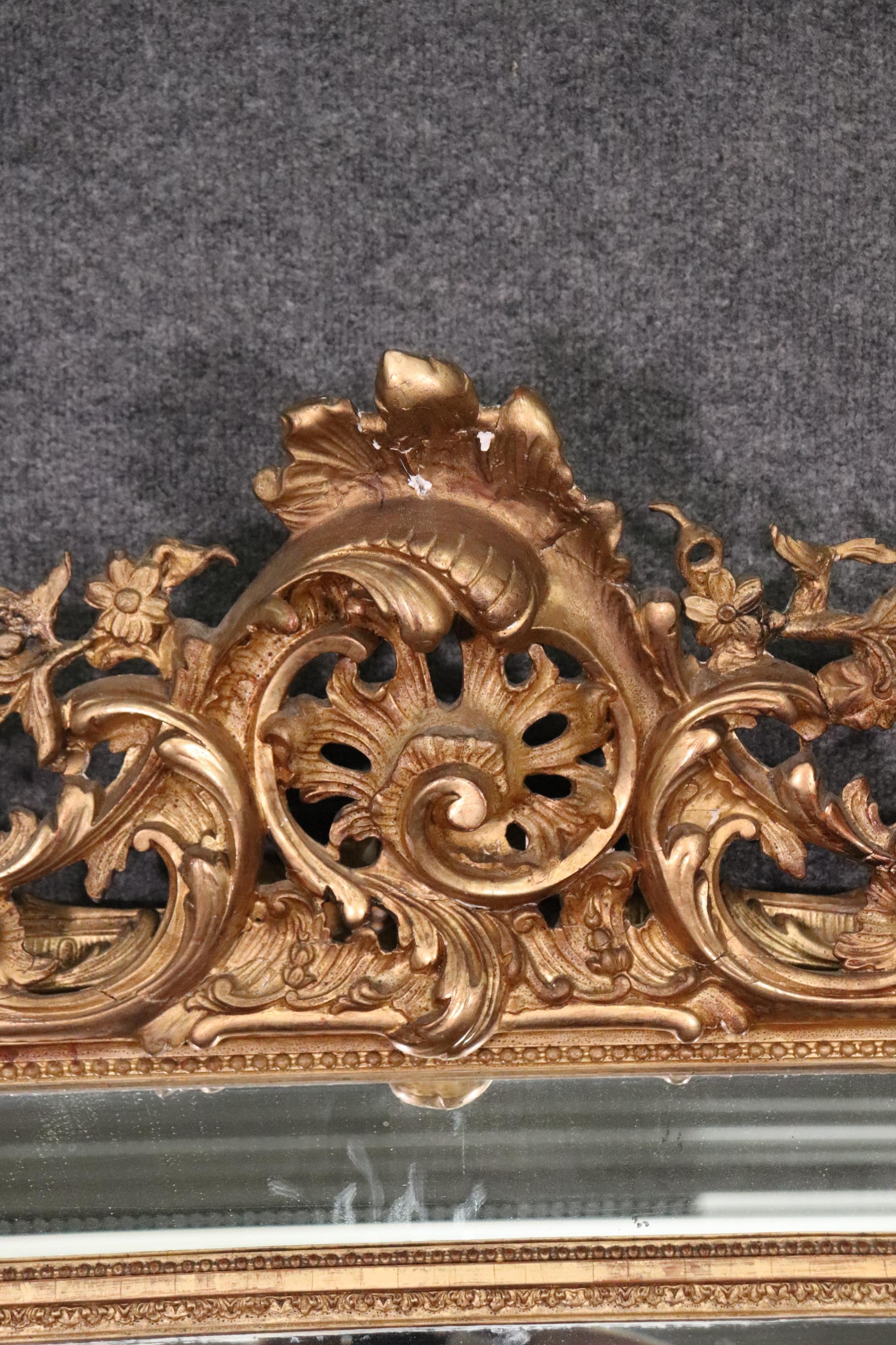Early 20th Century Fine Quality Gilded French Louis XV Carved French Mantle Buffet Wall Mirror