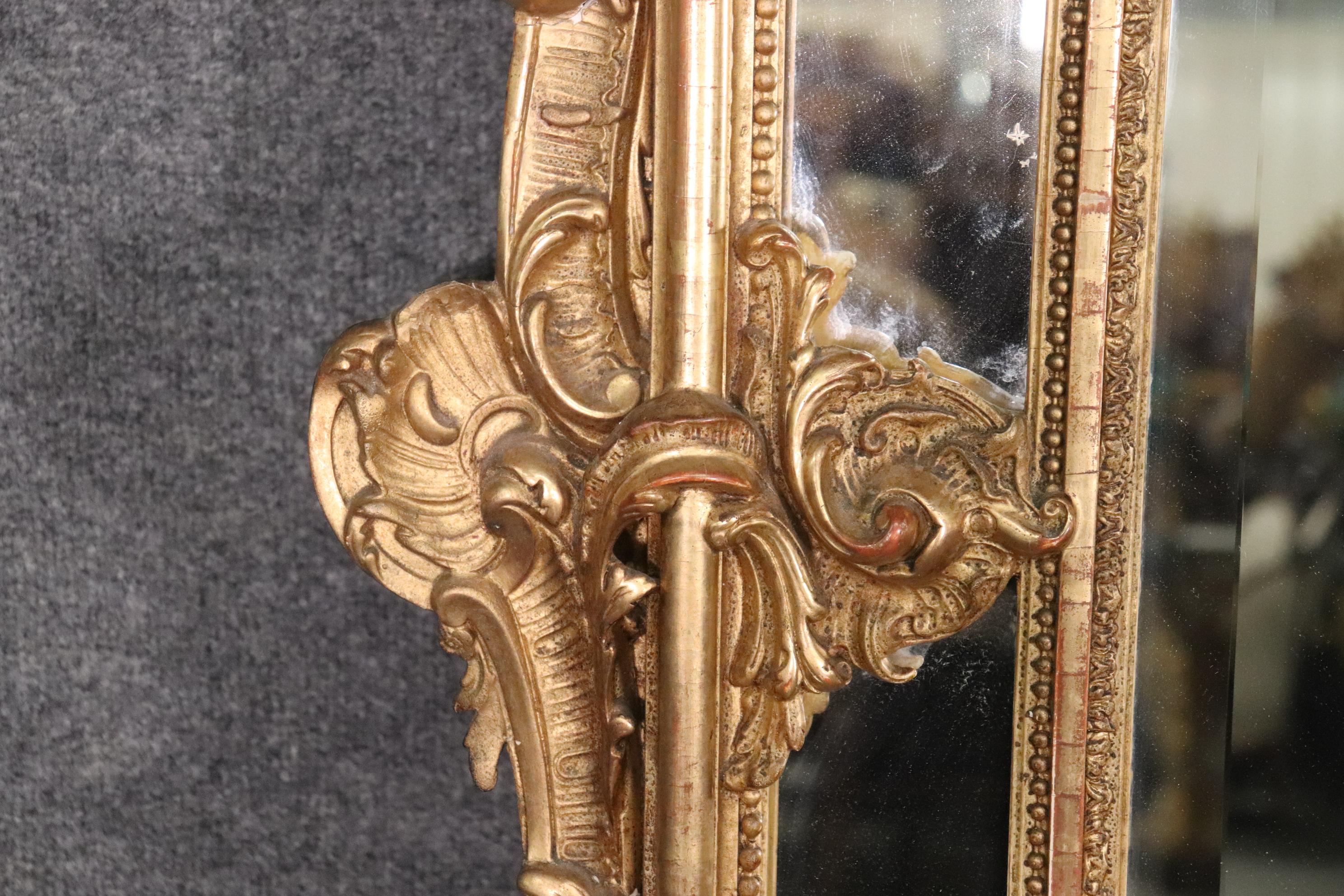 Fine Quality Gilded French Louis XV Carved French Mantle Buffet Wall Mirror 1
