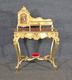 Fine Quality Gilded French Louis XV Writing Desk Table with Glass Top