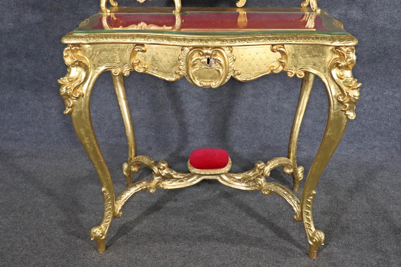 Early 20th Century Fine Quality Gilded French Louis XV Writing Desk Table with Glass Top