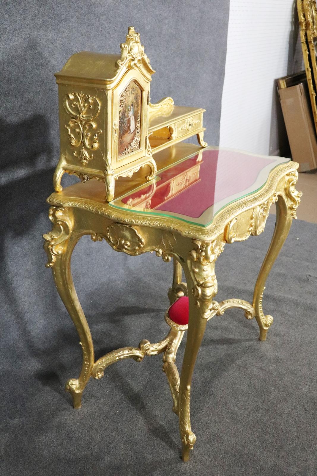 Fine Quality Gilded French Louis XV Writing Desk Table with Glass Top 2