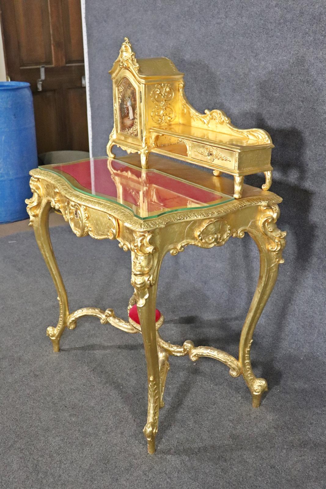 Fine Quality Gilded French Louis XV Writing Desk Table with Glass Top 4