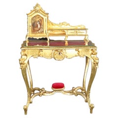 Fine Quality Gilded French Louis XV Writing Desk Table with Glass Top