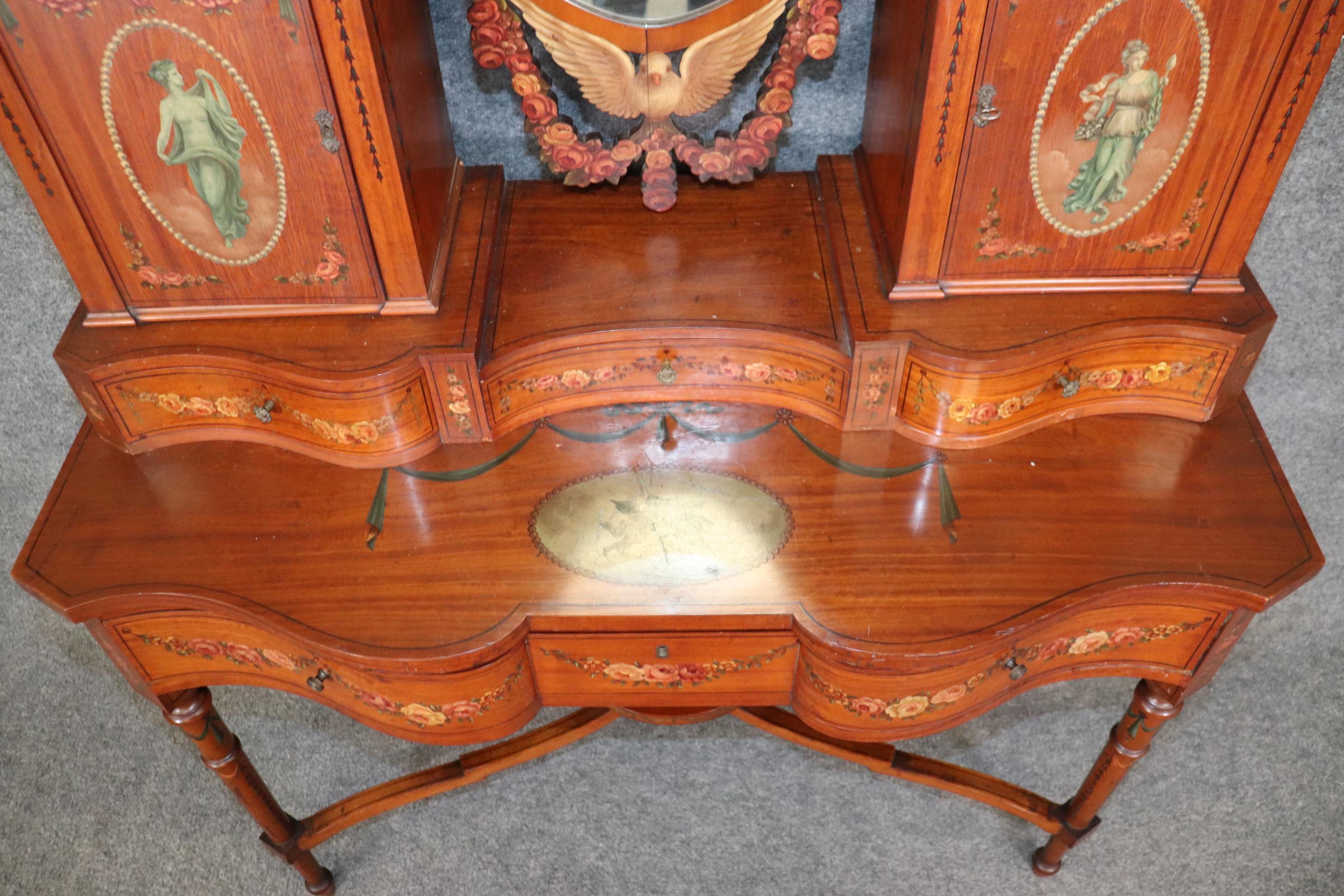 Fine Quality Gillow & Co Satinwood Paint Decorated Ladies Vanity Circa 1890s For Sale 8