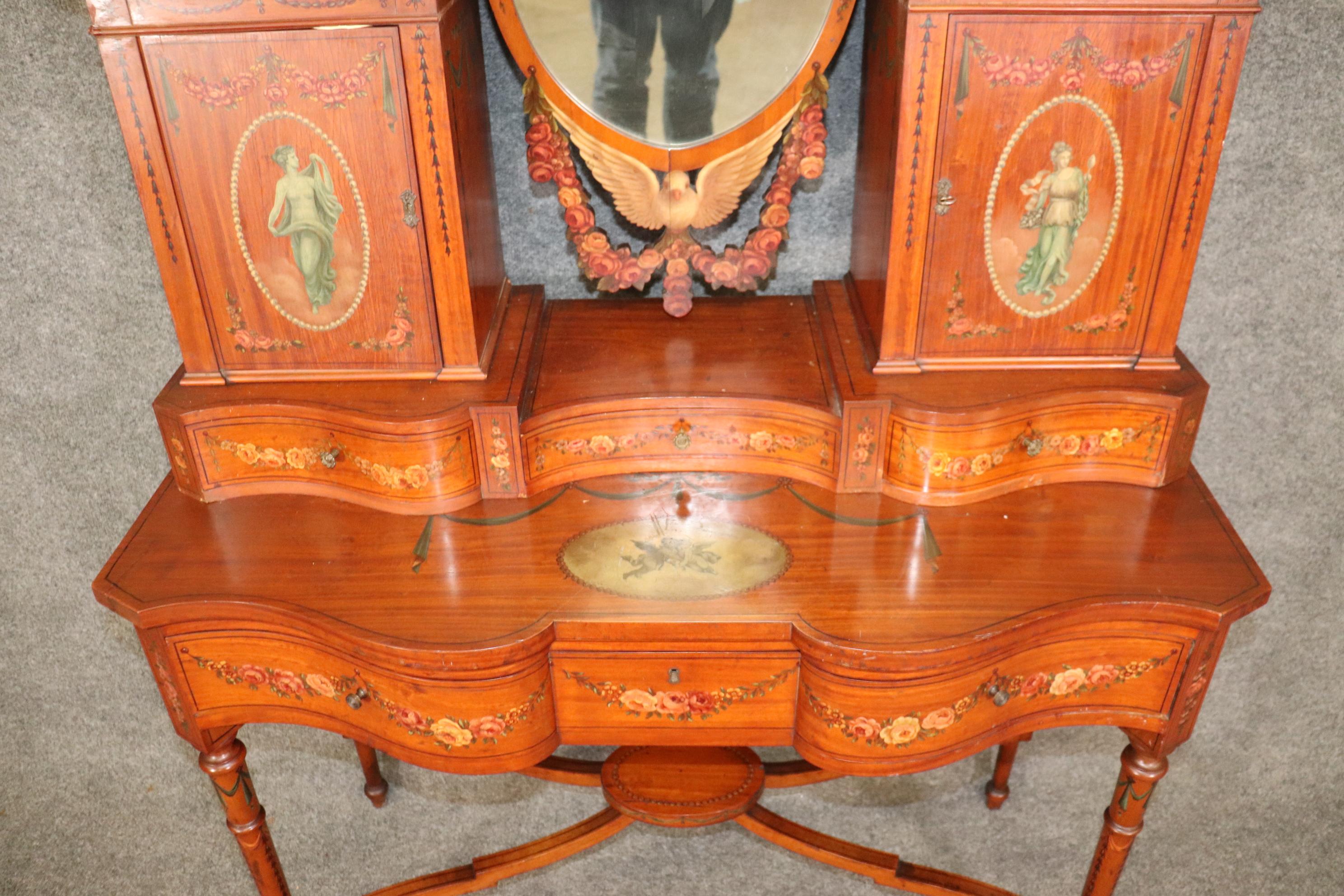Fine Quality Gillow & Co Satinwood Paint Decorated Ladies Vanity Circa 1890s For Sale 9