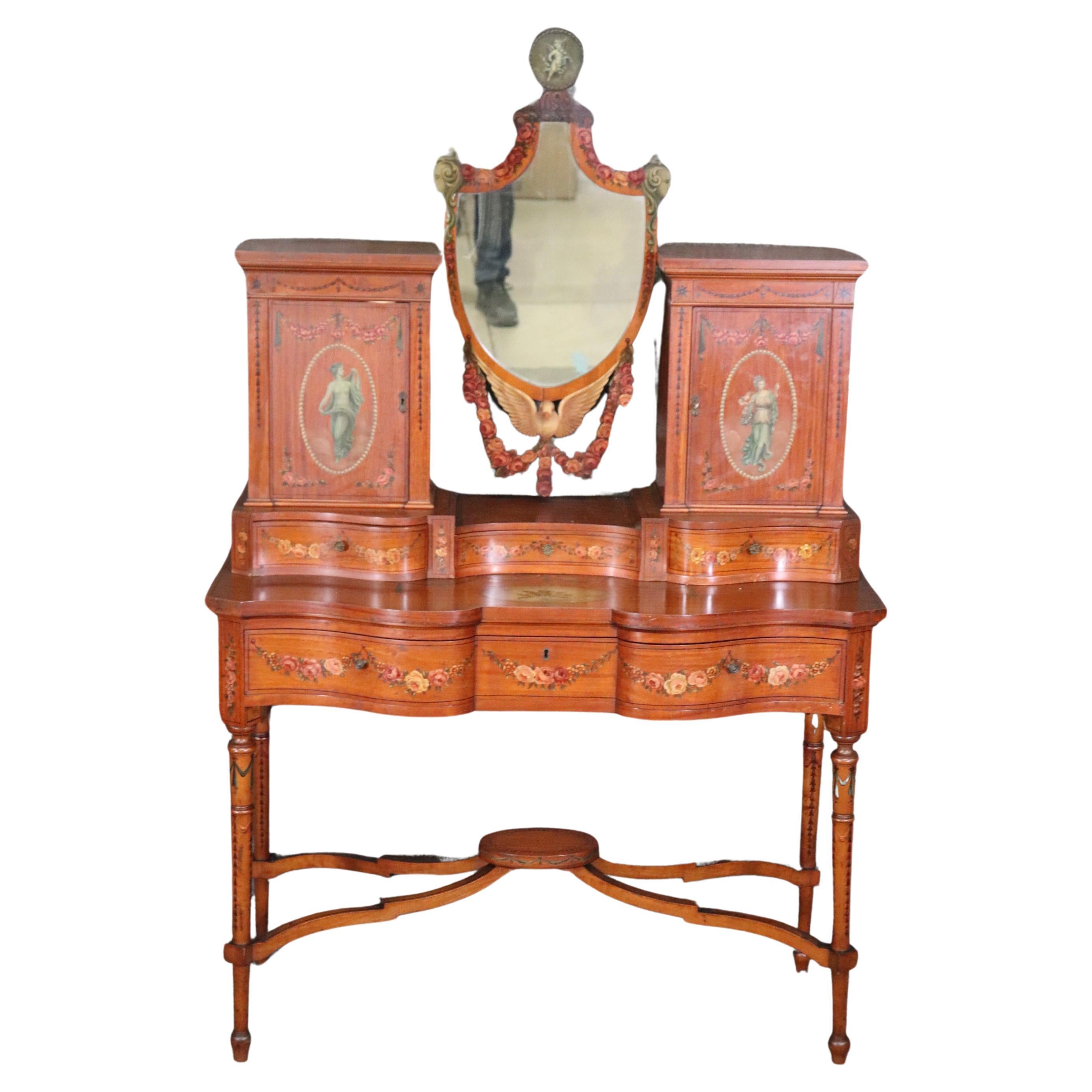 Fine Quality Gillow & Co Satinwood Paint Decorated Ladies Vanity Circa 1890s For Sale