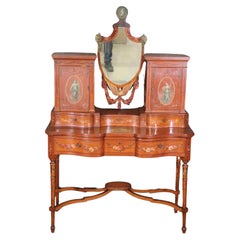 Used Fine Quality Gillow & Co Satinwood Paint Decorated Ladies Vanity Circa 1890s