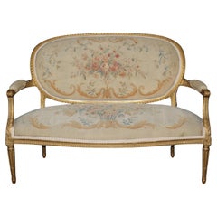 Fine Quality Giltwood Aubusson Upholstered French Louis XVI Style Settee