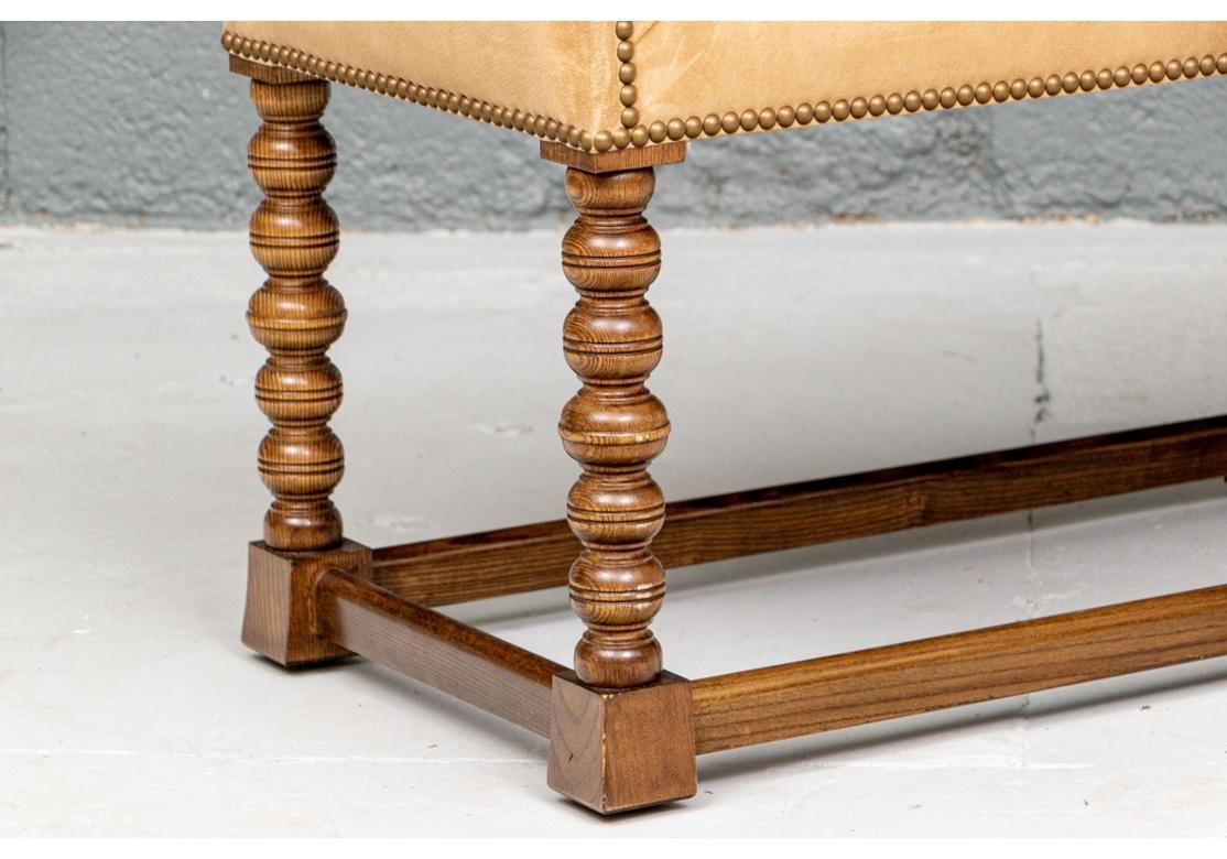Wood Fine Quality Hall Bench with Faux Suede Upholstery For Sale