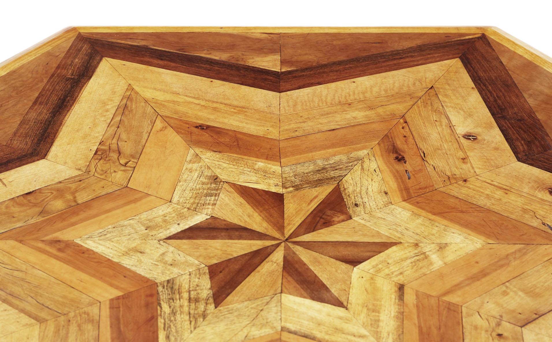 20th Century Fine Quality Hexagonal Parquetry Centre Dining Table Large Statement Piece For Sale