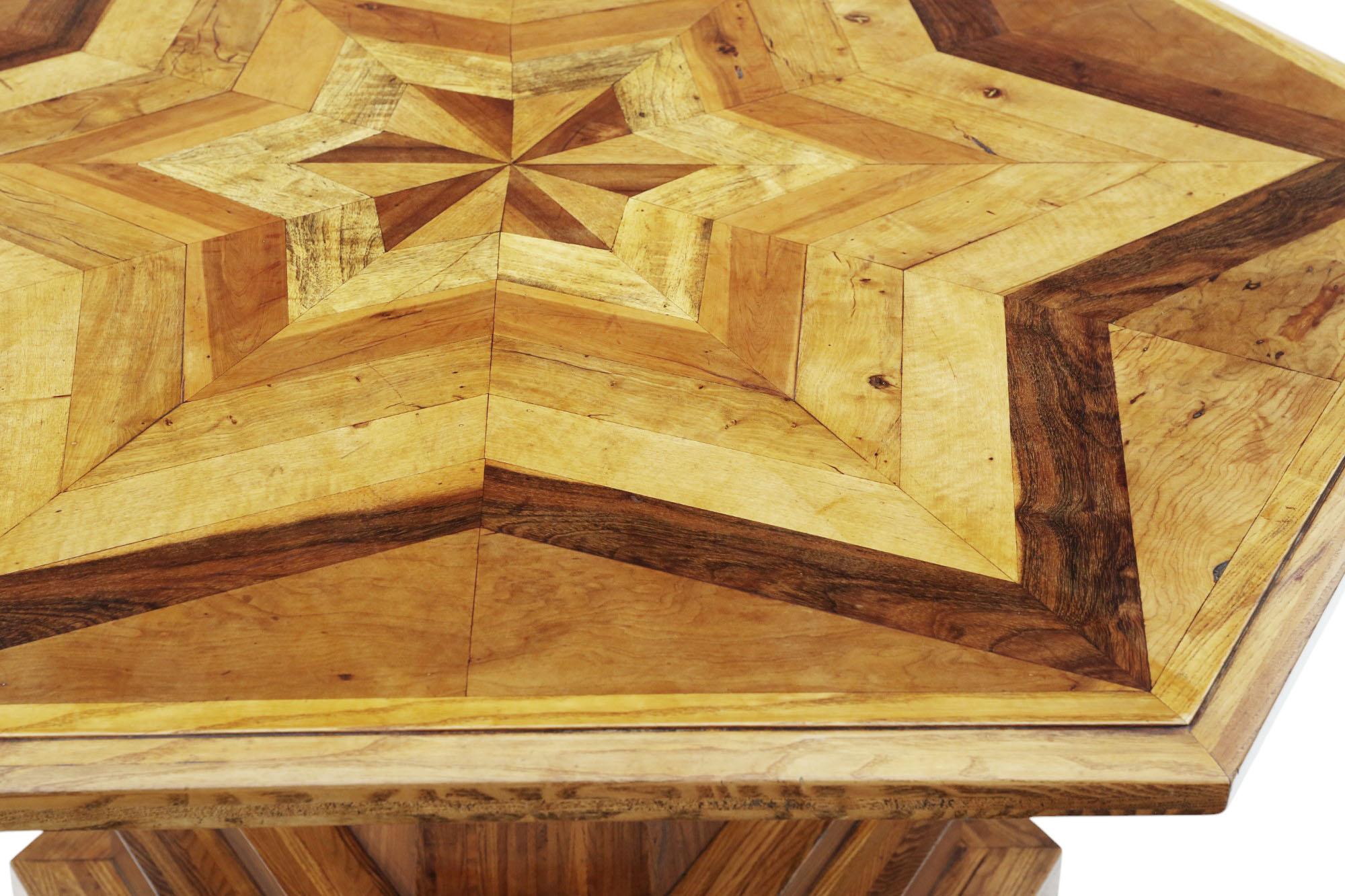 Wood Fine Quality Hexagonal Parquetry Centre Dining Table Large Statement Piece For Sale