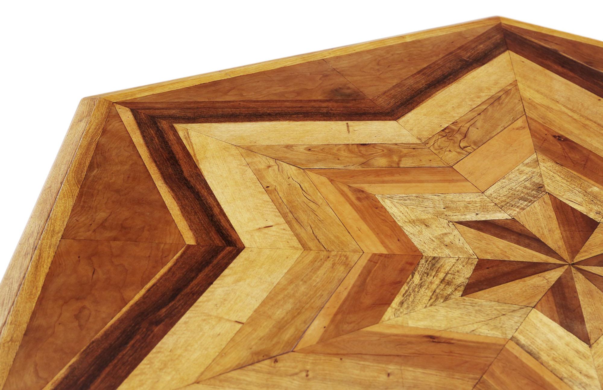 Fine Quality Hexagonal Parquetry Centre Dining Table Large Statement Piece For Sale 1