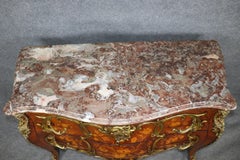 Fine Quality Inlaid French Mixed Woods Bronze Mounted Marble Top Commode
