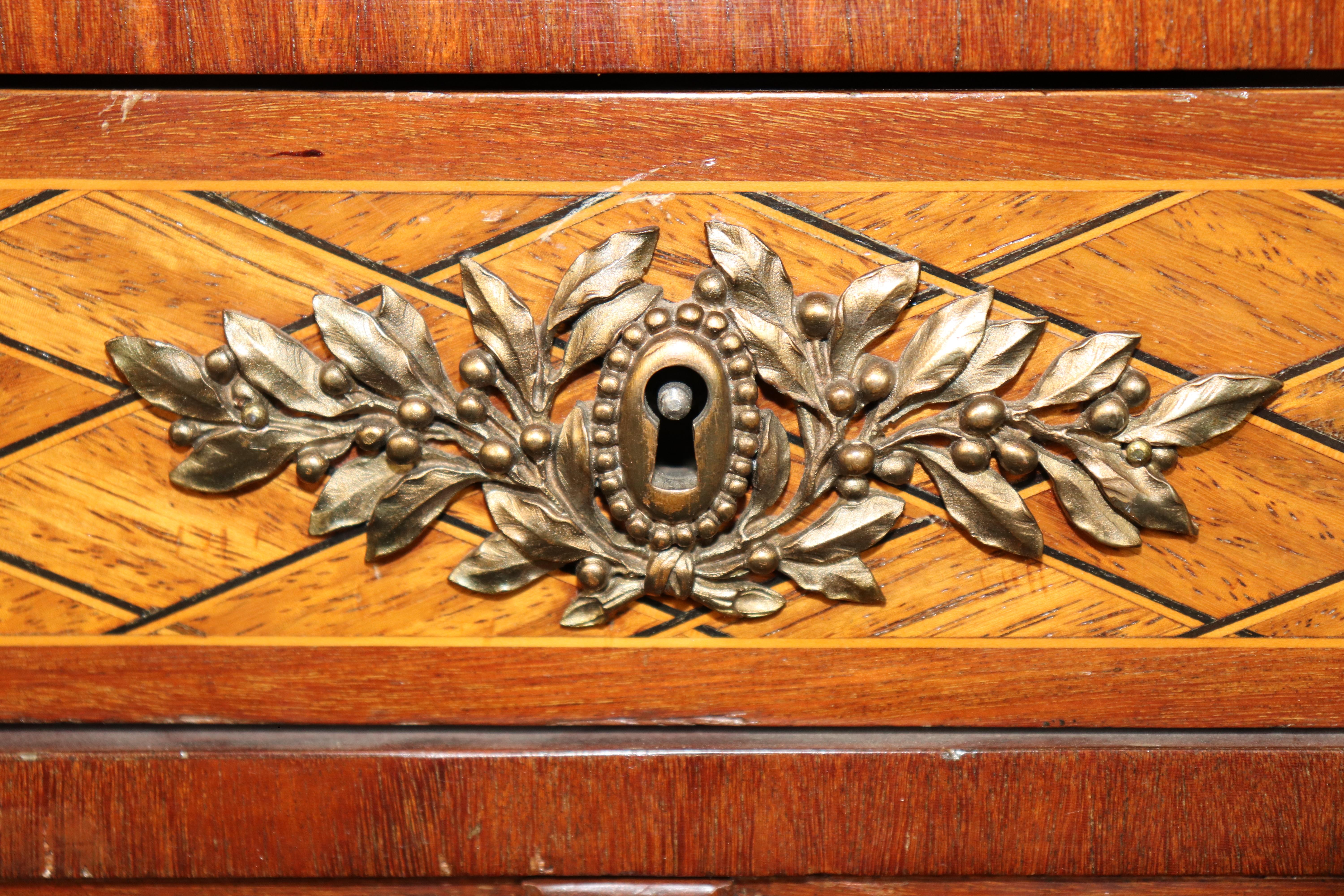 Fine Quality Inlaid Marquetry Petite Louis XVI Mahogany Secretary Desk For Sale 7
