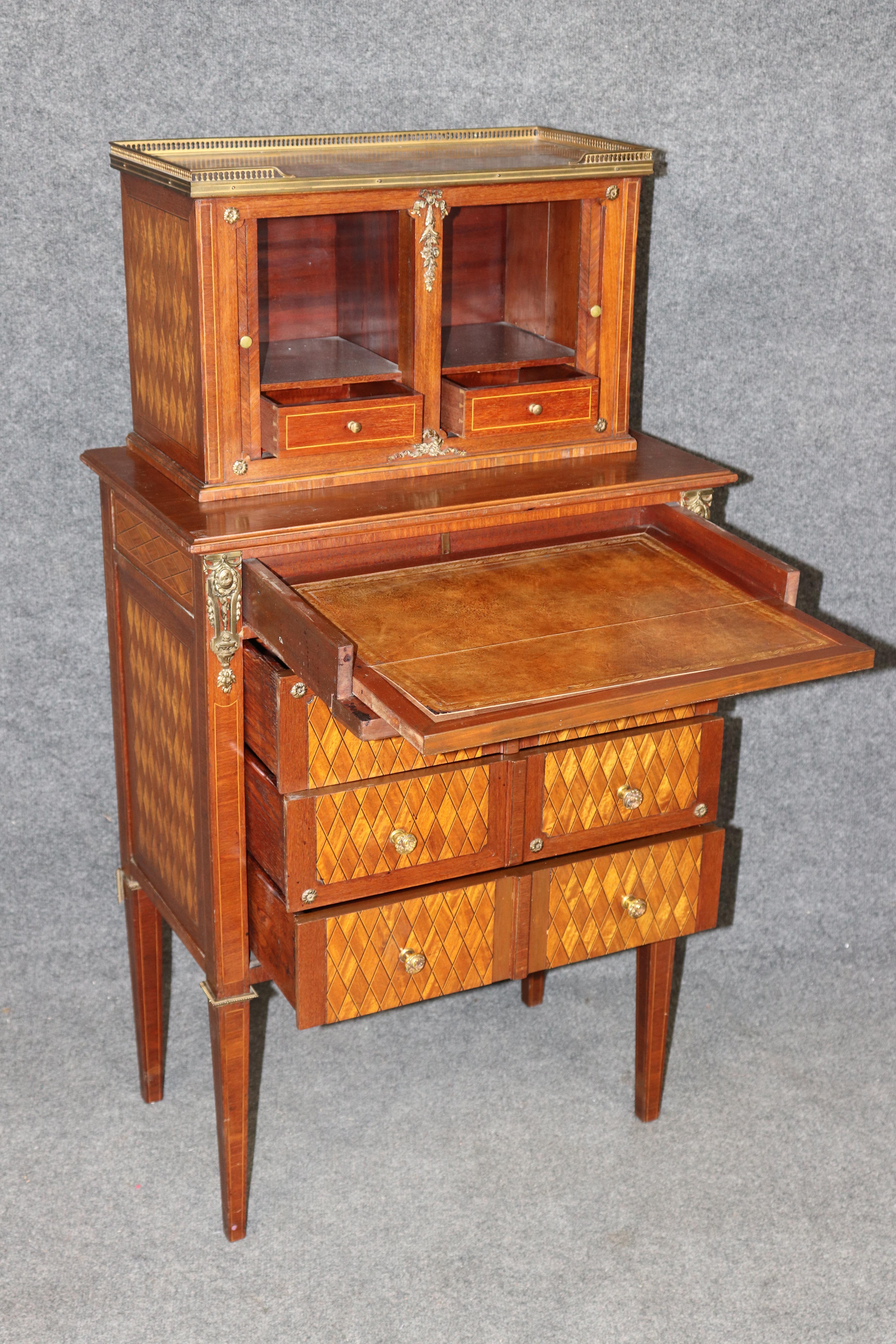 Bronze Fine Quality Inlaid Marquetry Petite Louis XVI Mahogany Secretary Desk For Sale