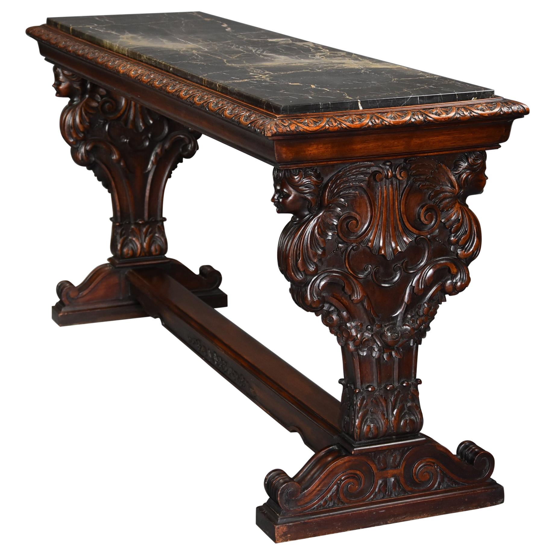 Fine Quality Italian Renaissance Style Walnut and Marble Centre Table ...