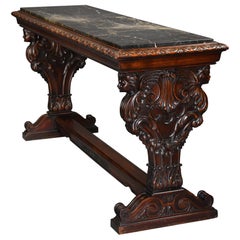 Fine Quality Italian Renaissance Style Walnut and Marble Centre Table