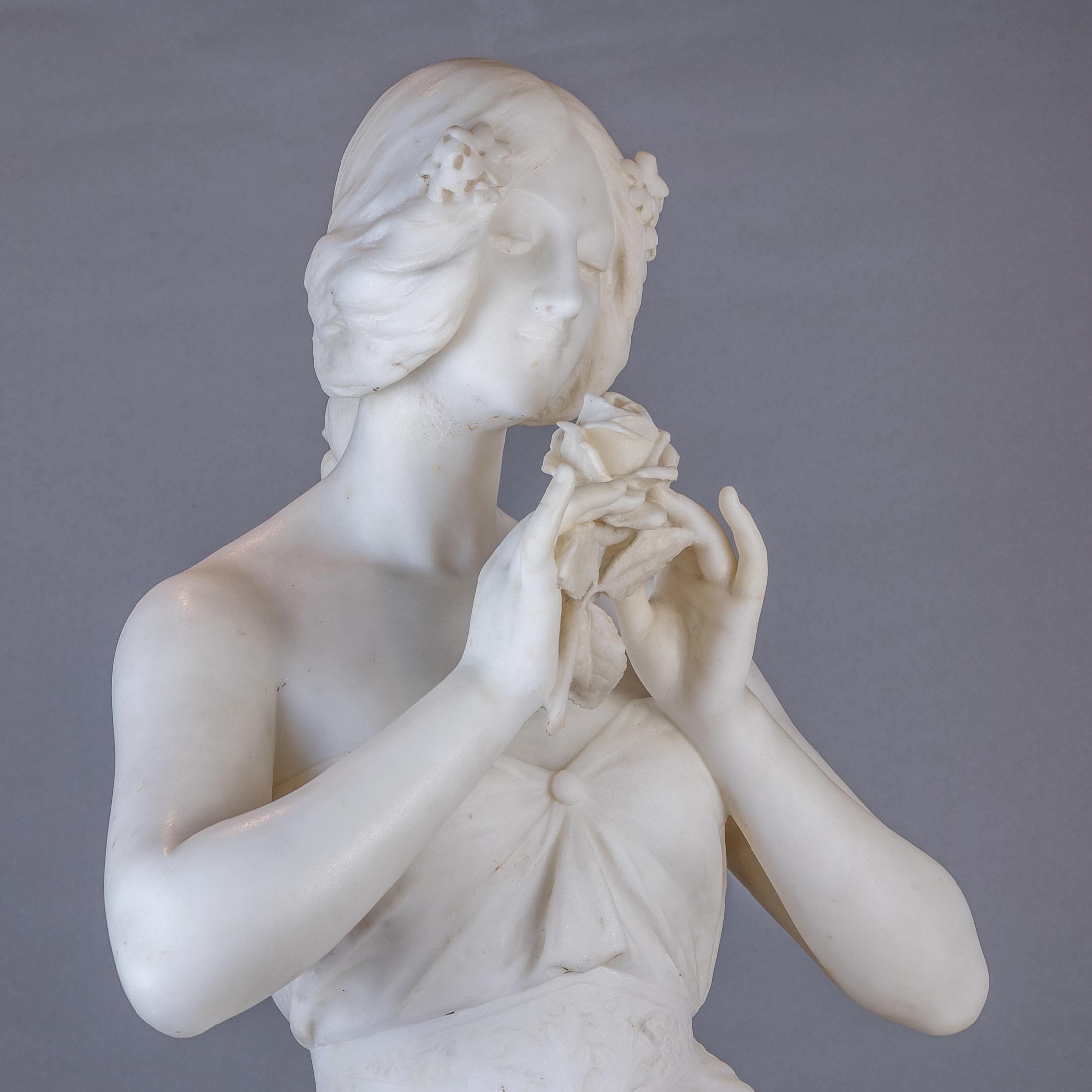 Carved  White Marble Statue Sculpture of a Beauty by Giuseppe Gambogi For Sale