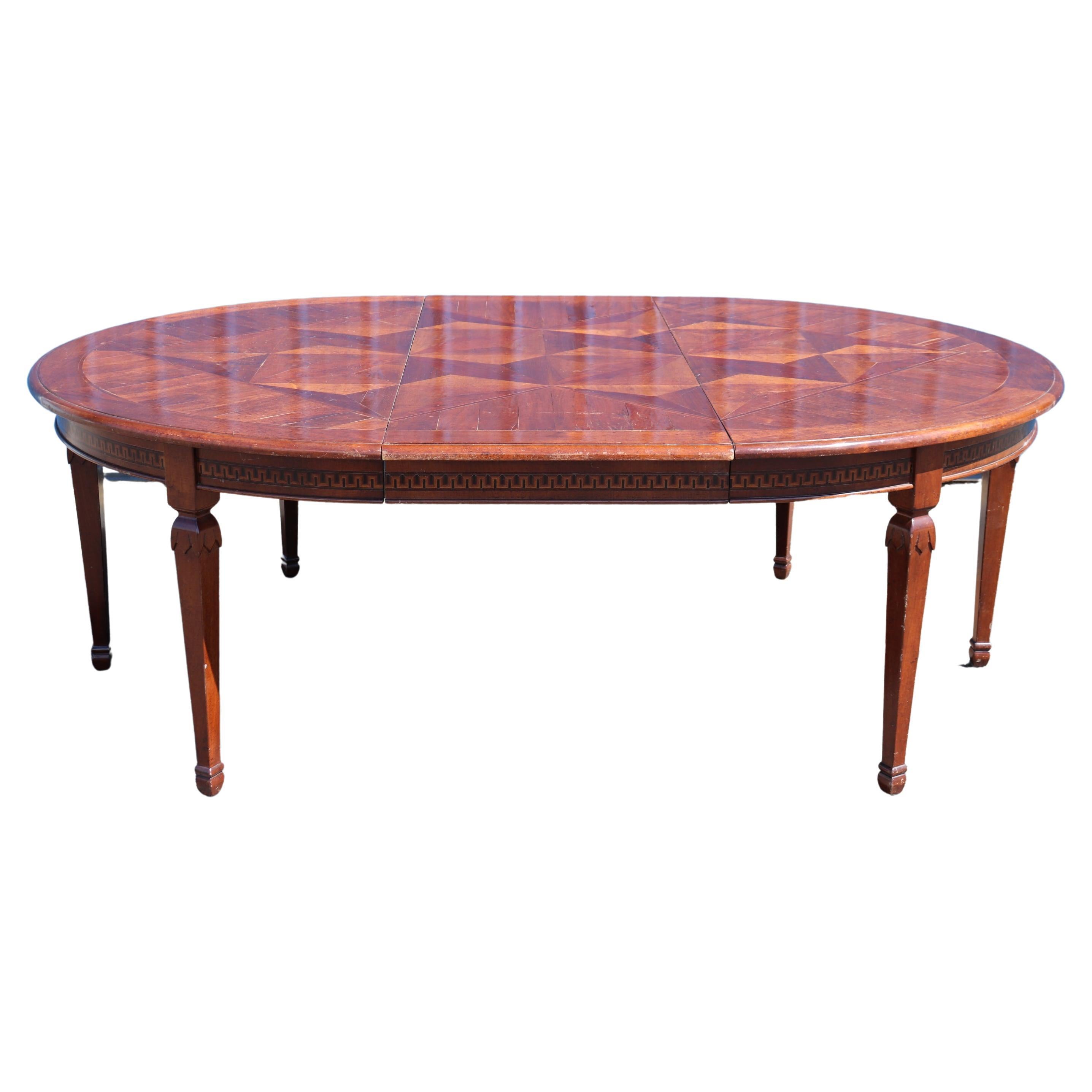 Fine Quality Italian Provincial Paquetry Walnut Dining Table W Leaf For Sale