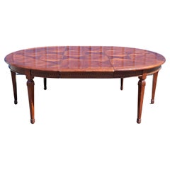 Used Fine Quality Italian Provincial Paquetry Walnut Dining Table W Leaf