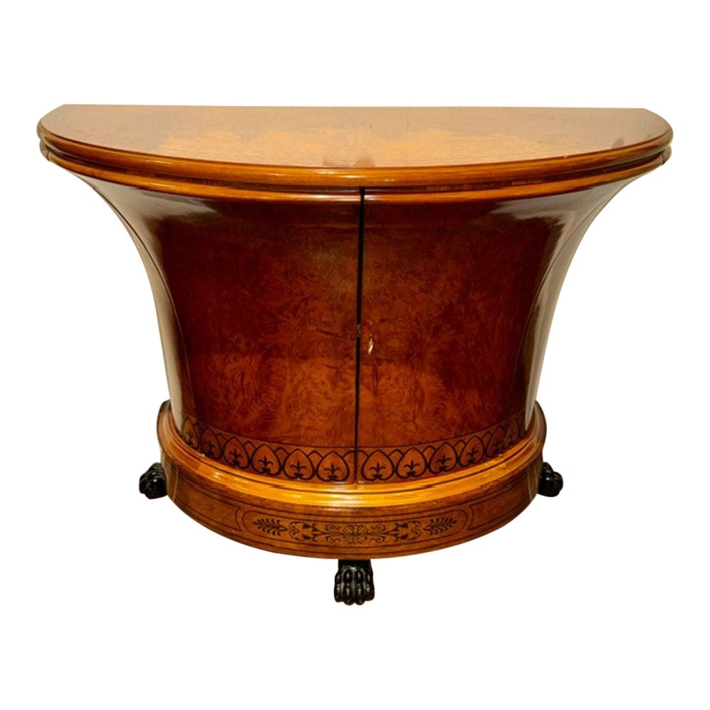 Fine Quality Italian Walnut Demi-lune Side Table For Sale