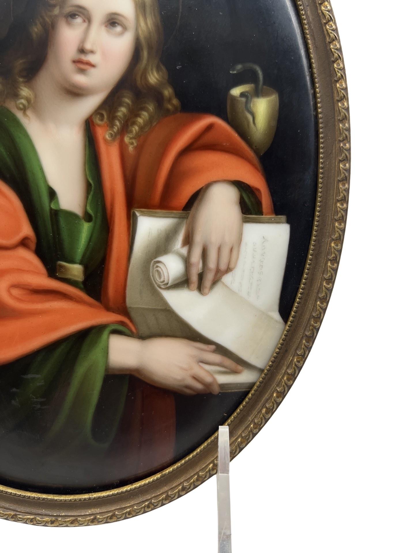 Fine Quality John The Evangelist Porcelain Plaque After Domenichino  In Good Condition For Sale In Atlanta, GA