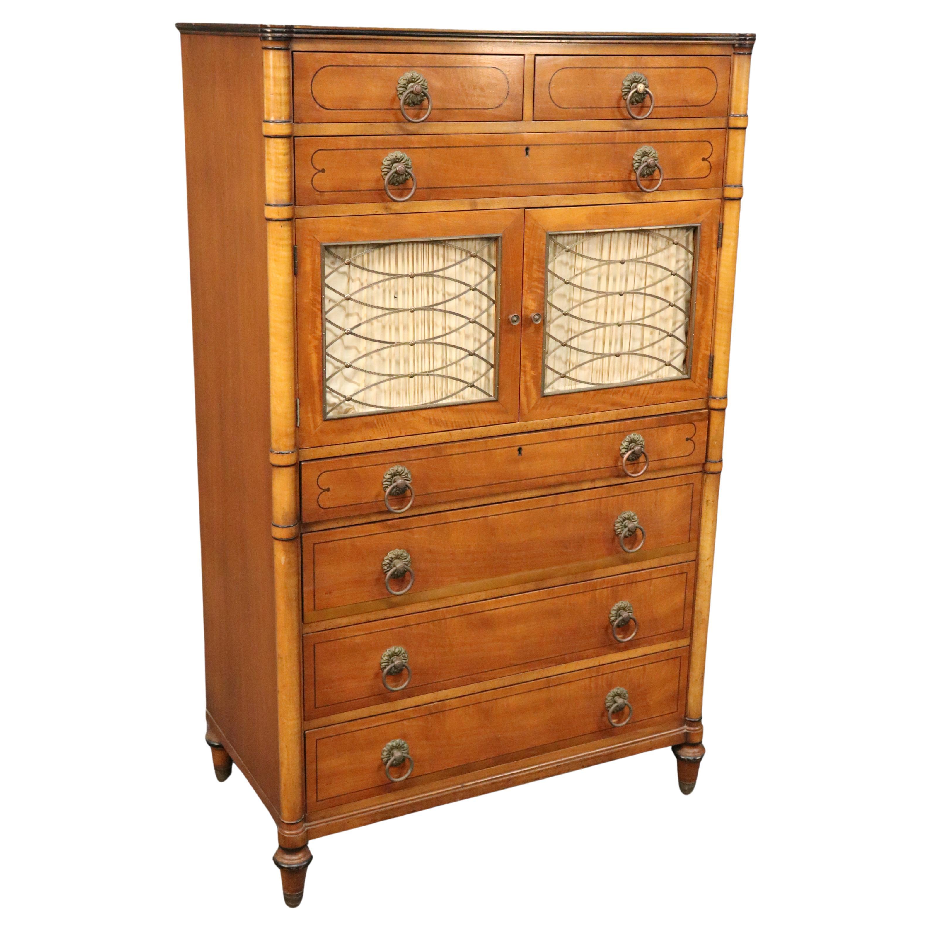 Fine Quality Kittinger Satinwood English Regency Inlaid Gentleman's Dresser