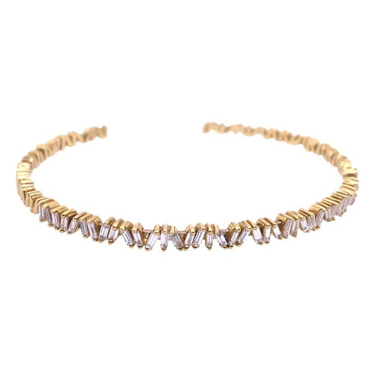 Damen-Armreif in hochwertiger Qualität 3/4-Set mit 1,08 Karat Baguette-Schliff in 18 Karat Gelbgold