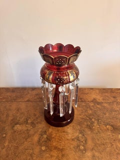 Fine quality large antique Victorian ruby glass lustre