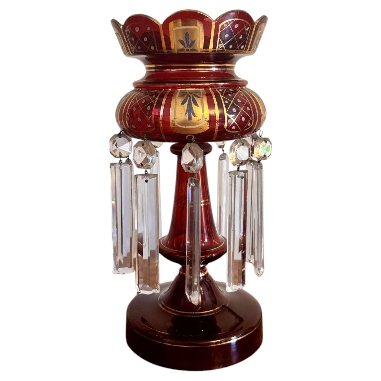 Fine quality large antique Victorian ruby glass lustre For Sale