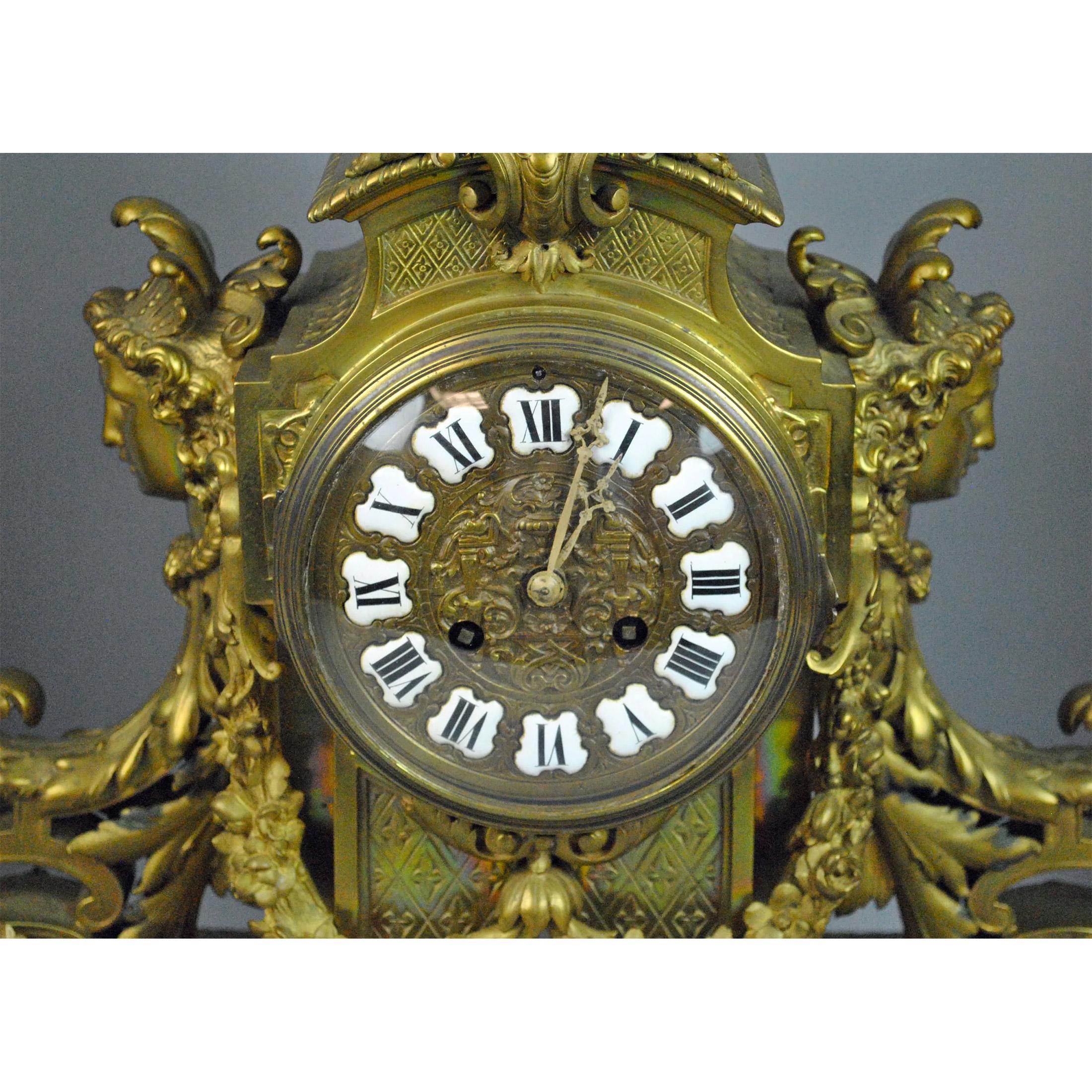 Fine Quality Large French Gilt Bronze French Clock Set In Good Condition In New York, NY
