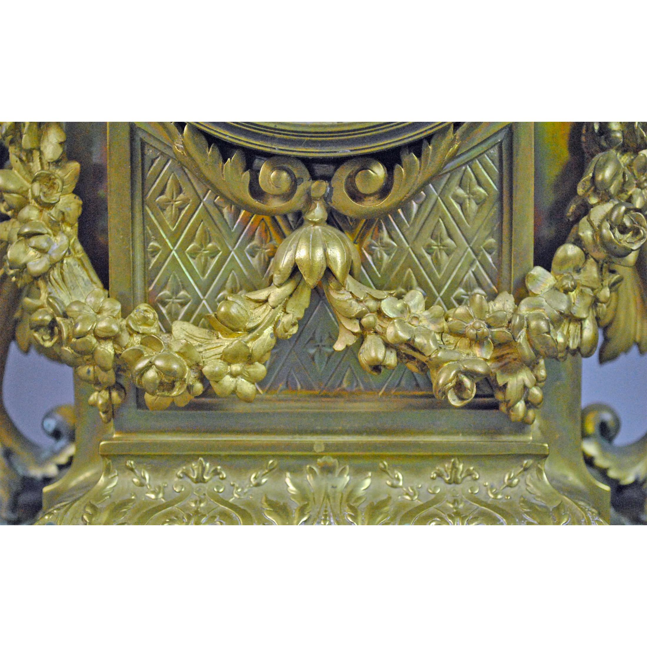 Fine Quality Large French Gilt Bronze French Clock Set 1
