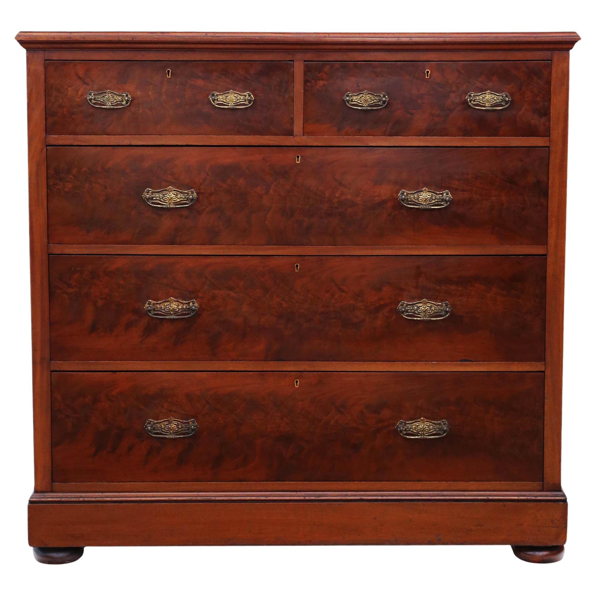 Fine Quality Large Victorian Flame Mahogany Chest of Drawers from circa 1900, An For Sale