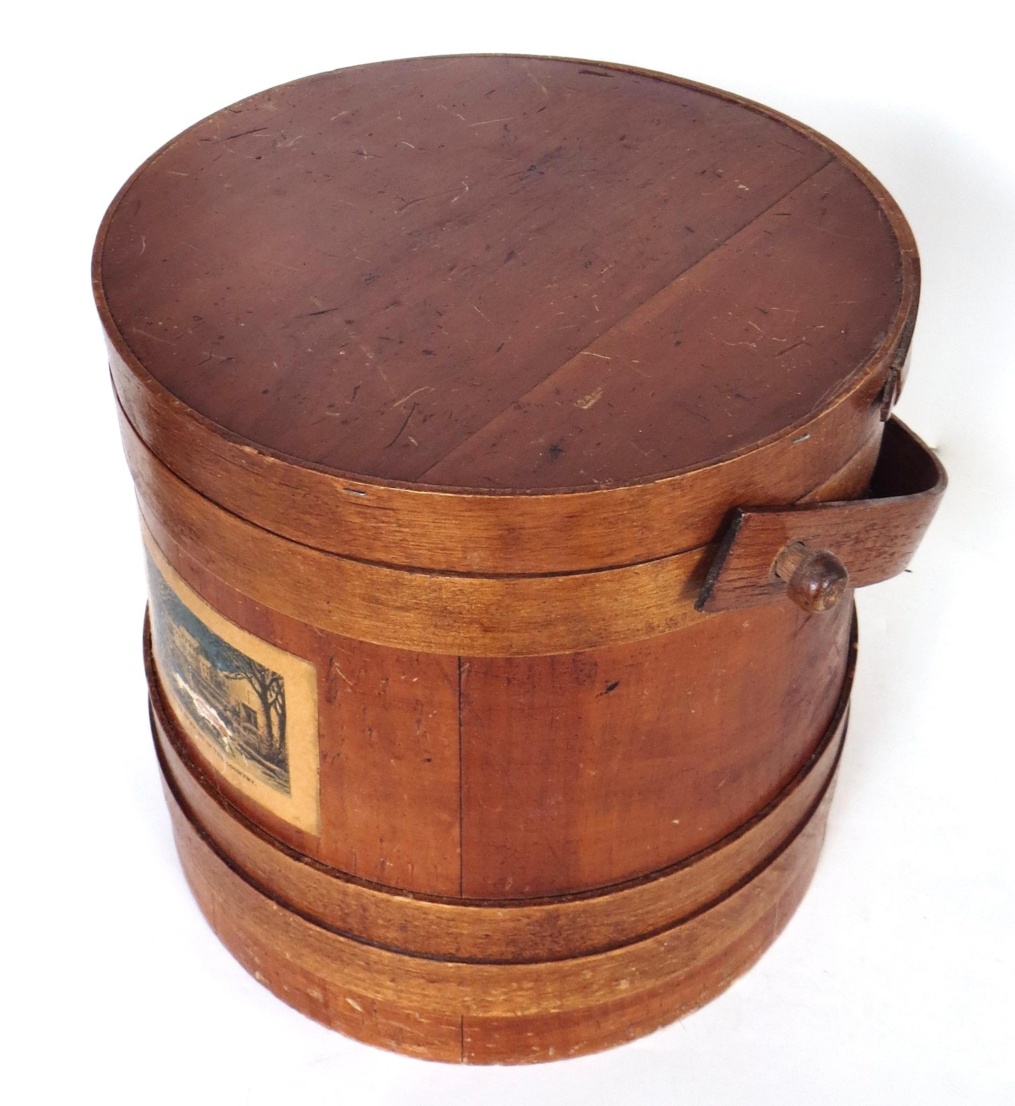 Nice quality late 19thC Pennsylvania Shaker bucket with fitted lid in complete and all original condition with a lovely surface and patina. The original 1 1/4
