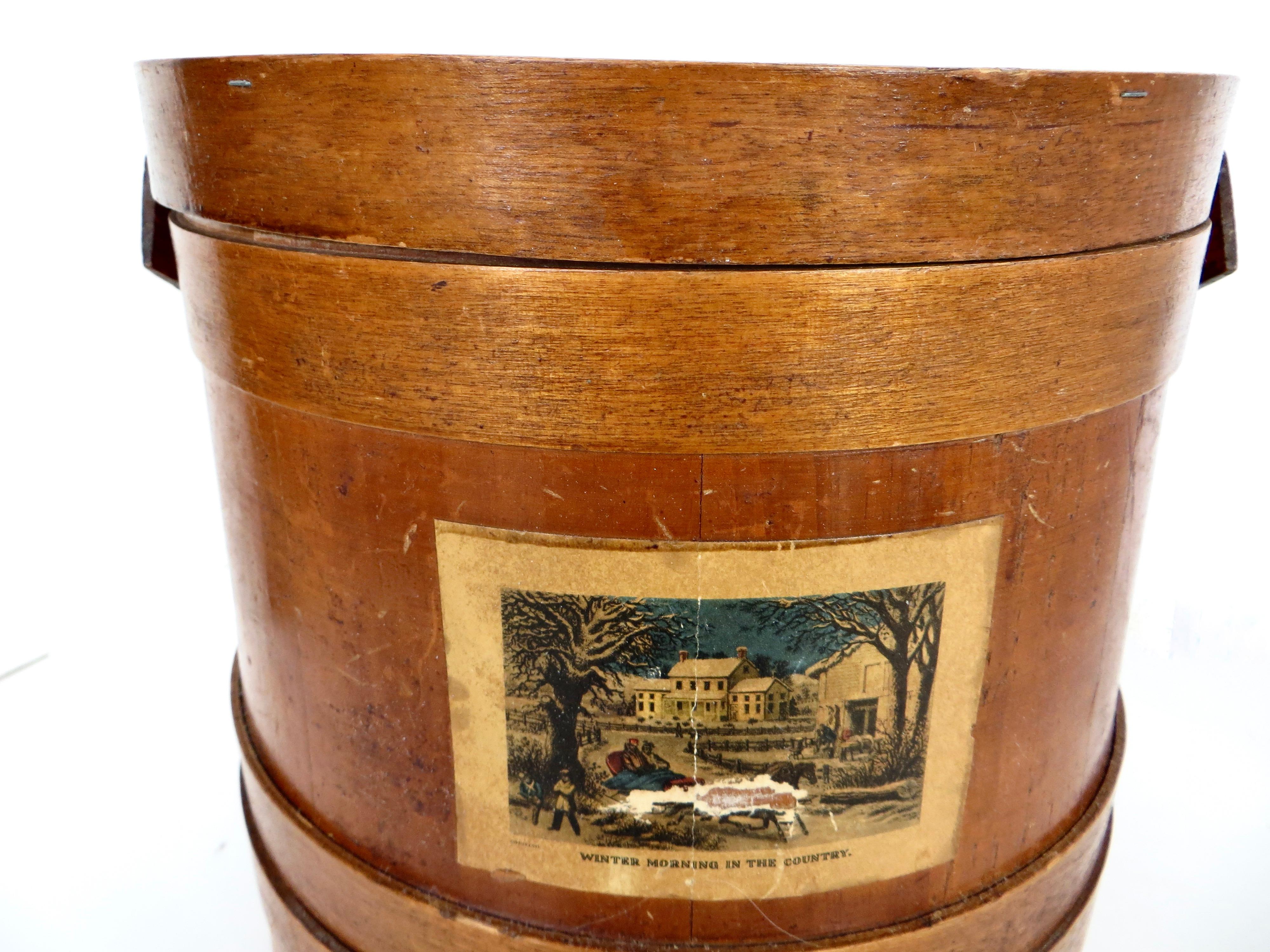 Folk Art Fine Quality Late 19th Century Pennsylvania Shaker Bucket With Lid. All Original For Sale