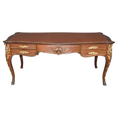 Antique Fine Quality Leather Top French Louis XV Gilt Bronze Carved Walnut Desk