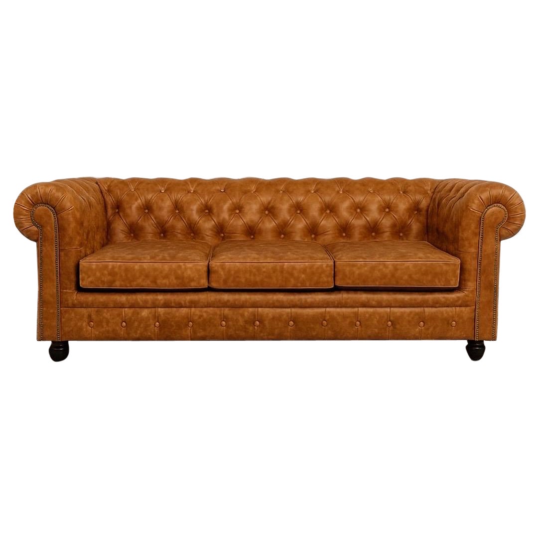 Fine Quality Light Brown Distressed Leather English Chesterfield Sofa 8ft lang. im Angebot