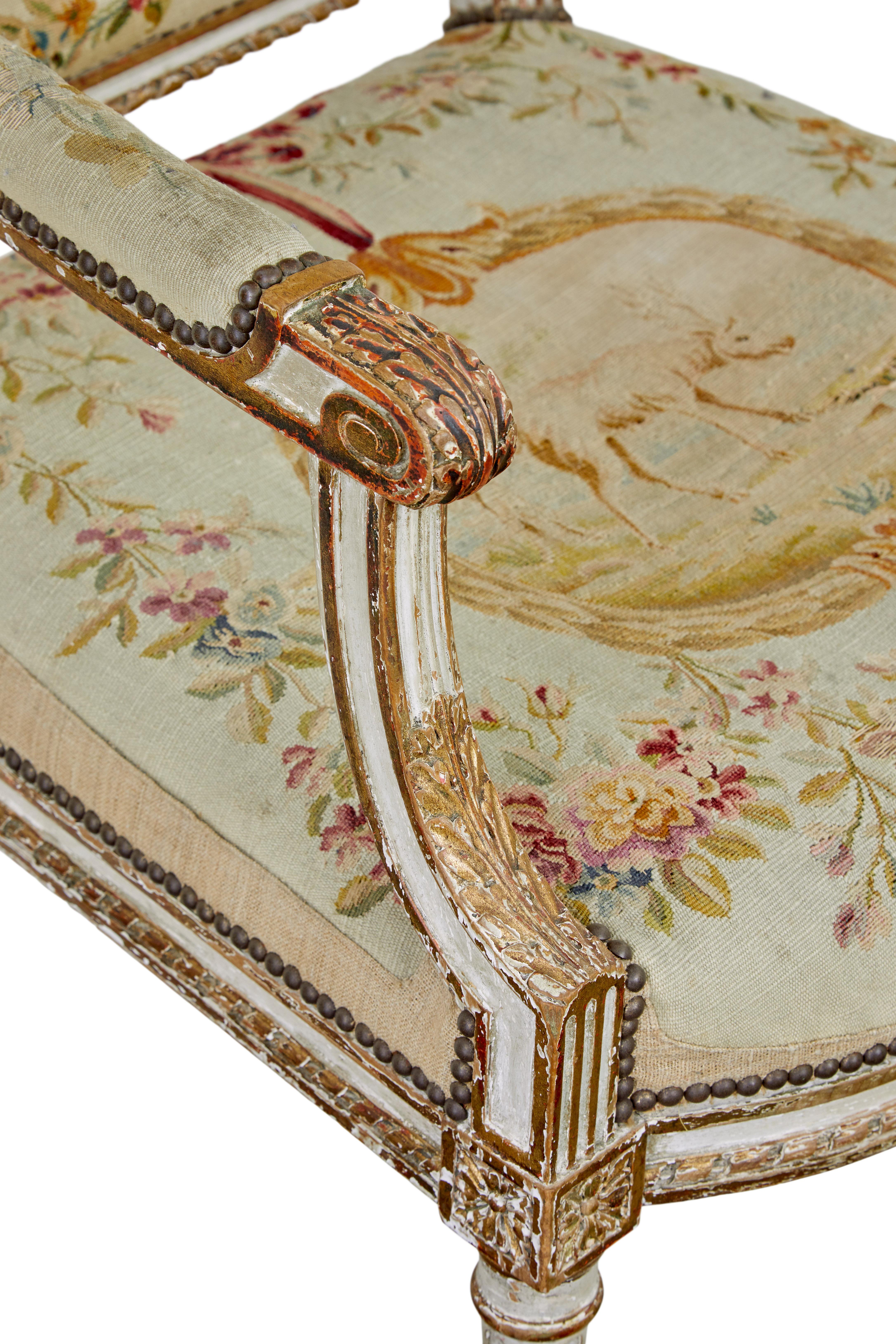 Fine quality Louis Philippe I period 5 piece tapestry gilt salon suite For Sale 4