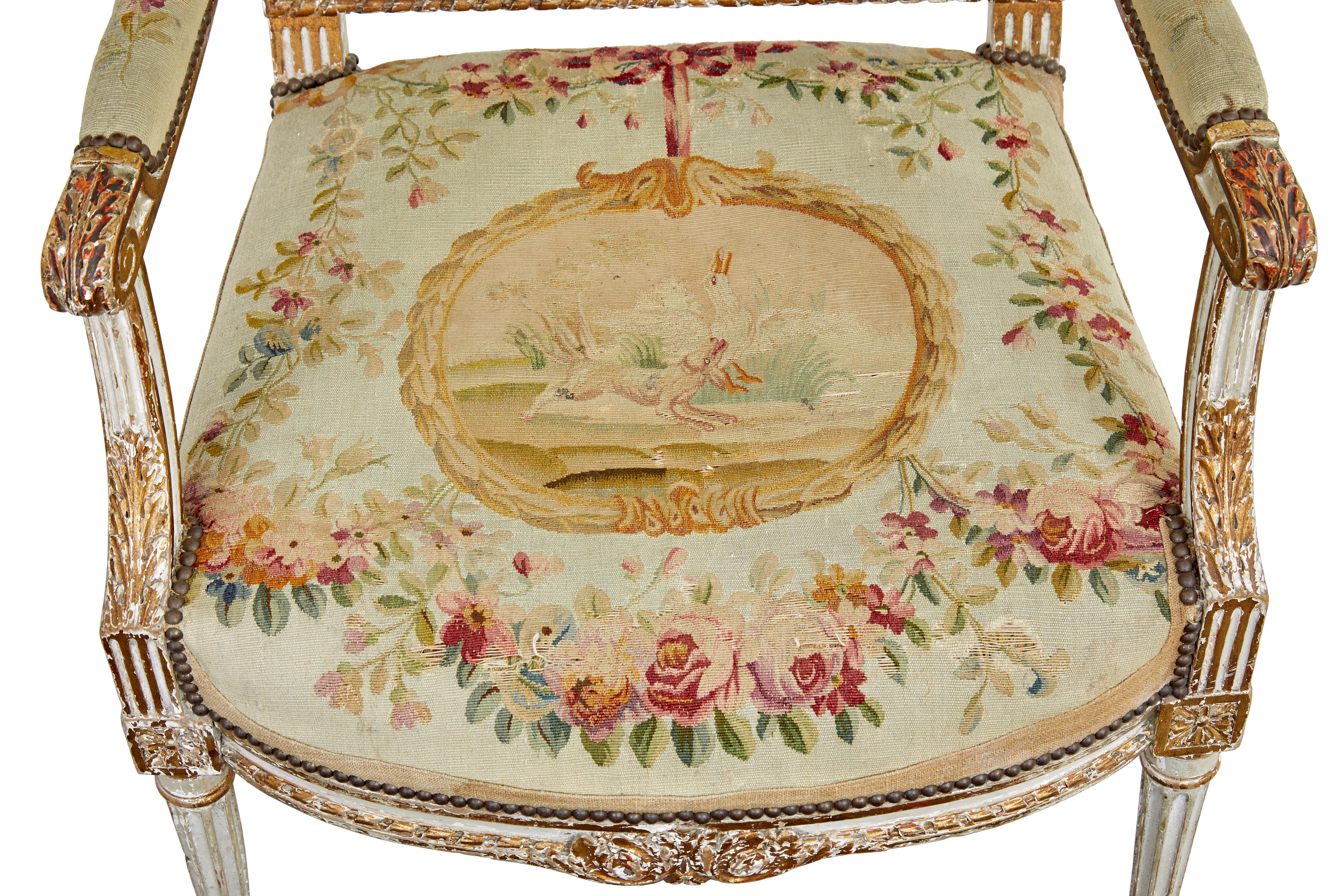 Fine quality Louis Philippe I period 5 piece tapestry gilt salon suite For Sale 4