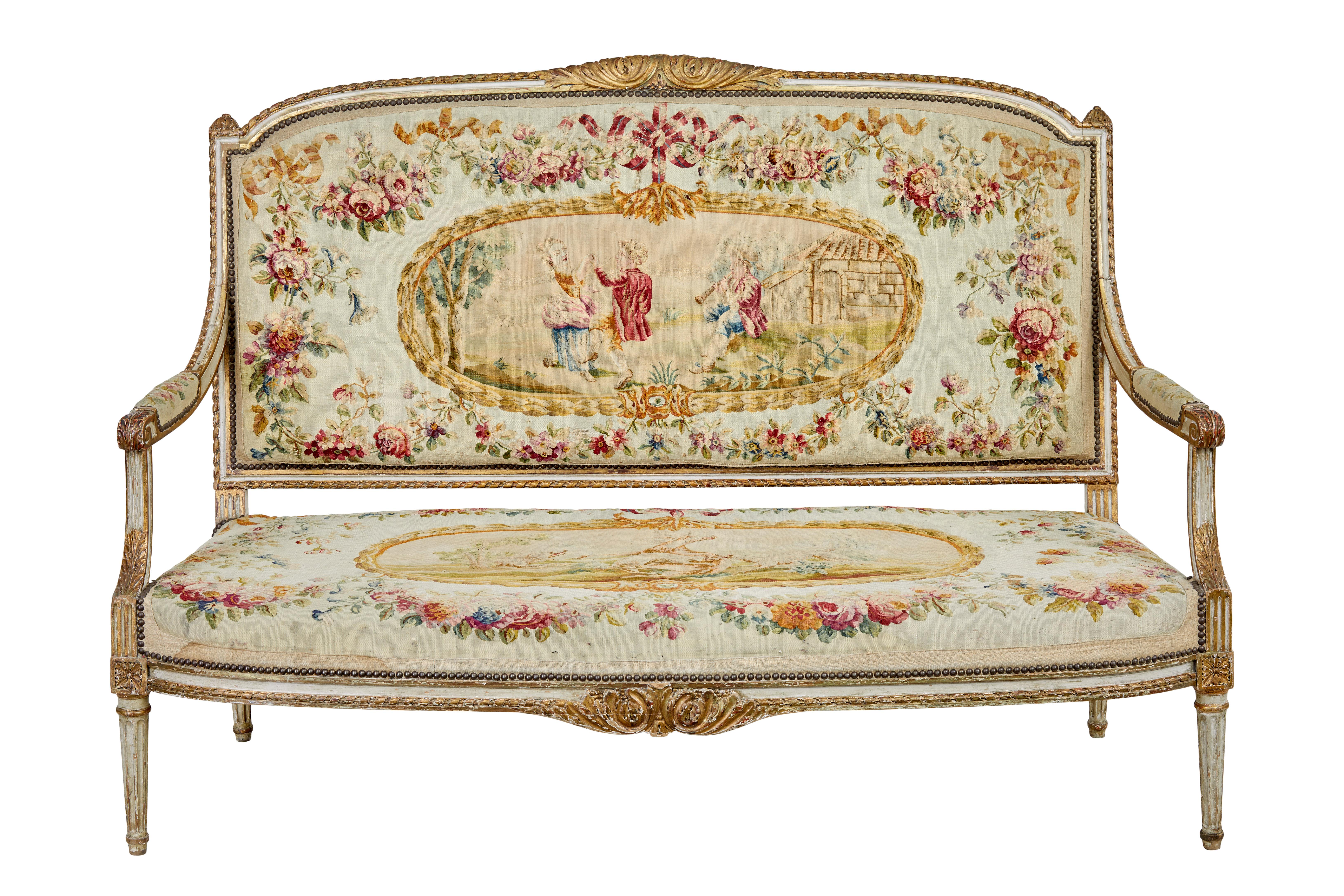 Fine quality Louis Philippe I period 5 piece tapestry gilt salon suite For Sale 5