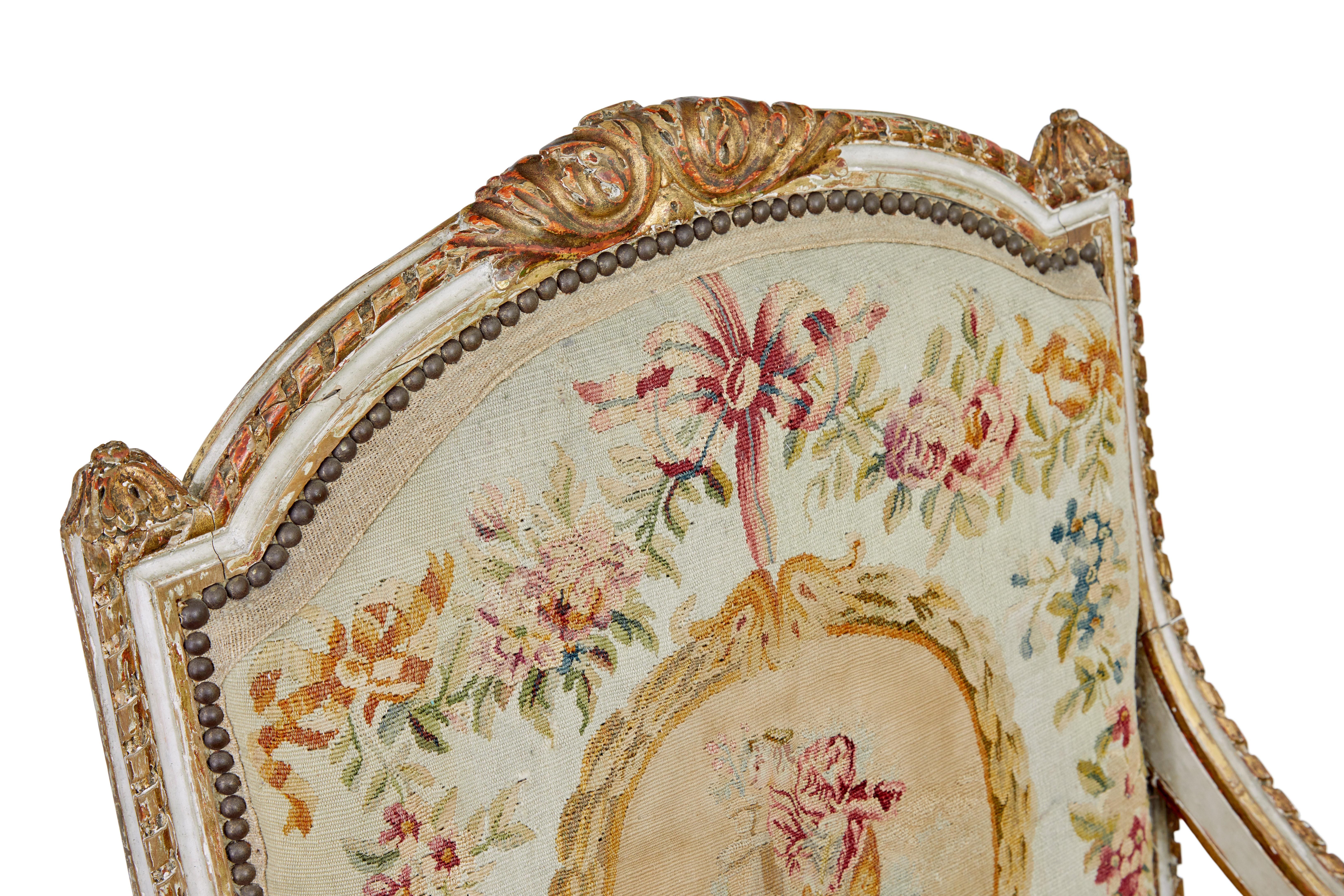 Fine quality Louis Philippe I period 5 piece tapestry gilt salon suite For Sale 7