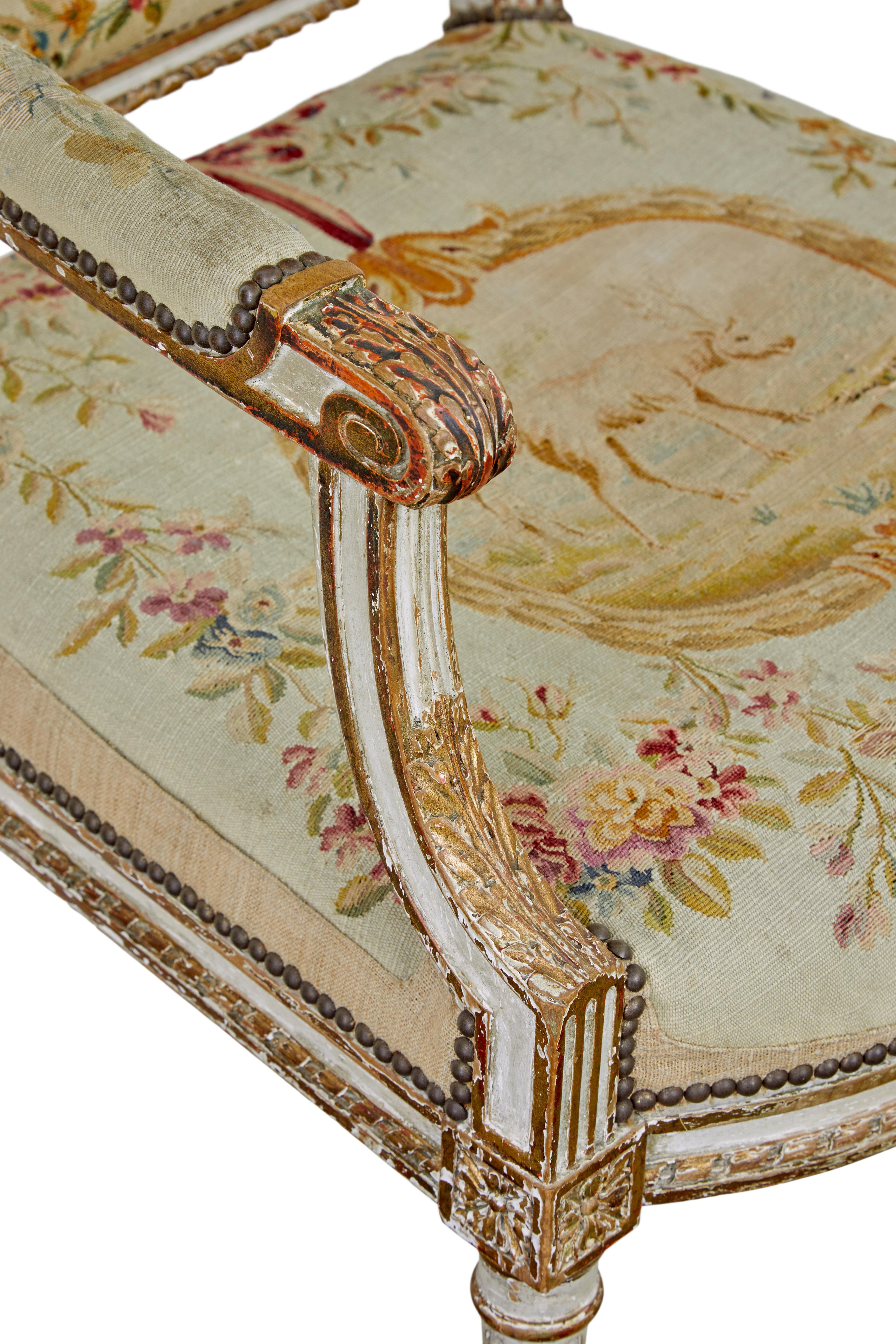 Fine quality Louis Philippe I period 5 piece tapestry gilt salon suite For Sale 8
