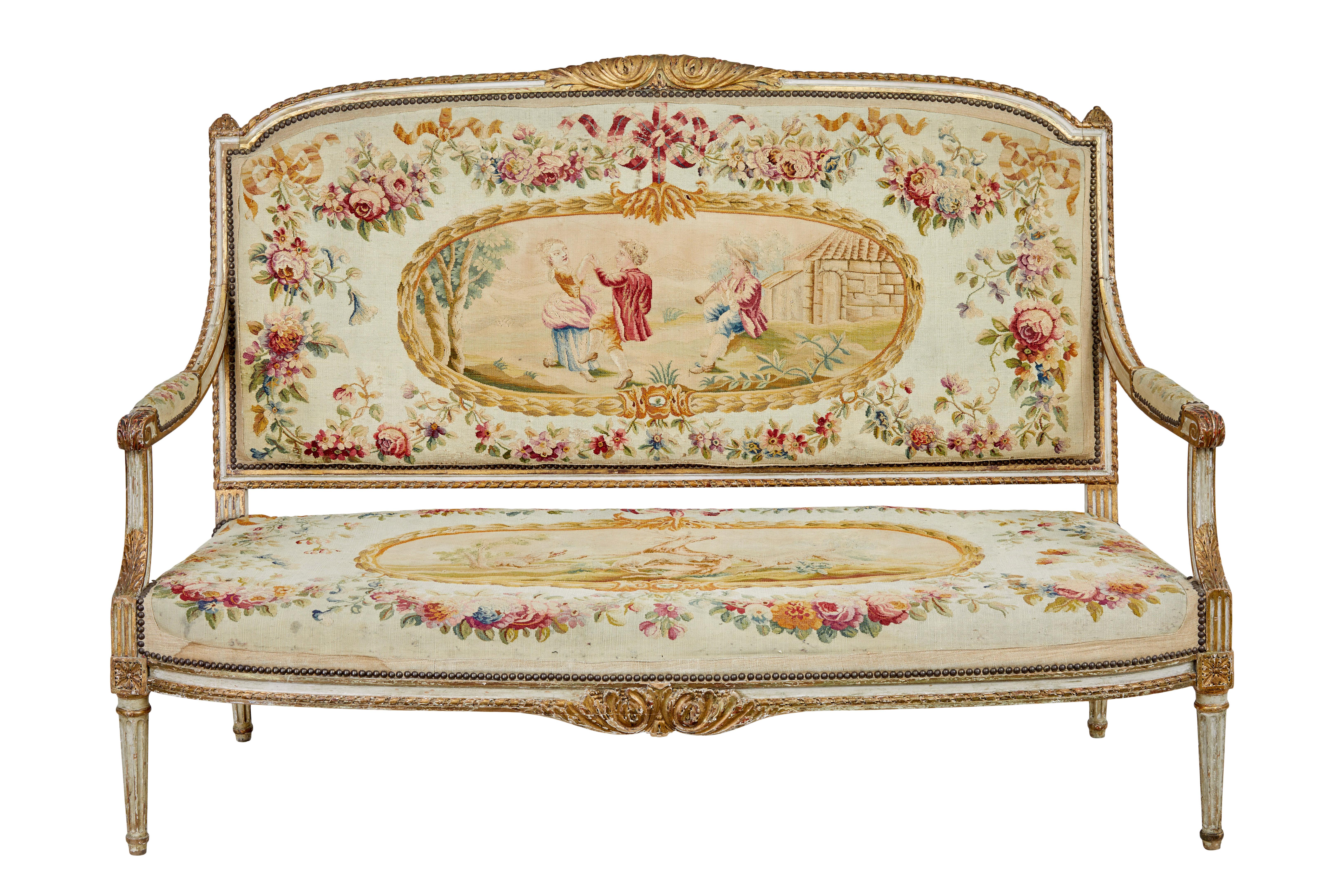 Fine quality Louis Philippe I period 5 piece tapestry gilt salon suite For Sale 9