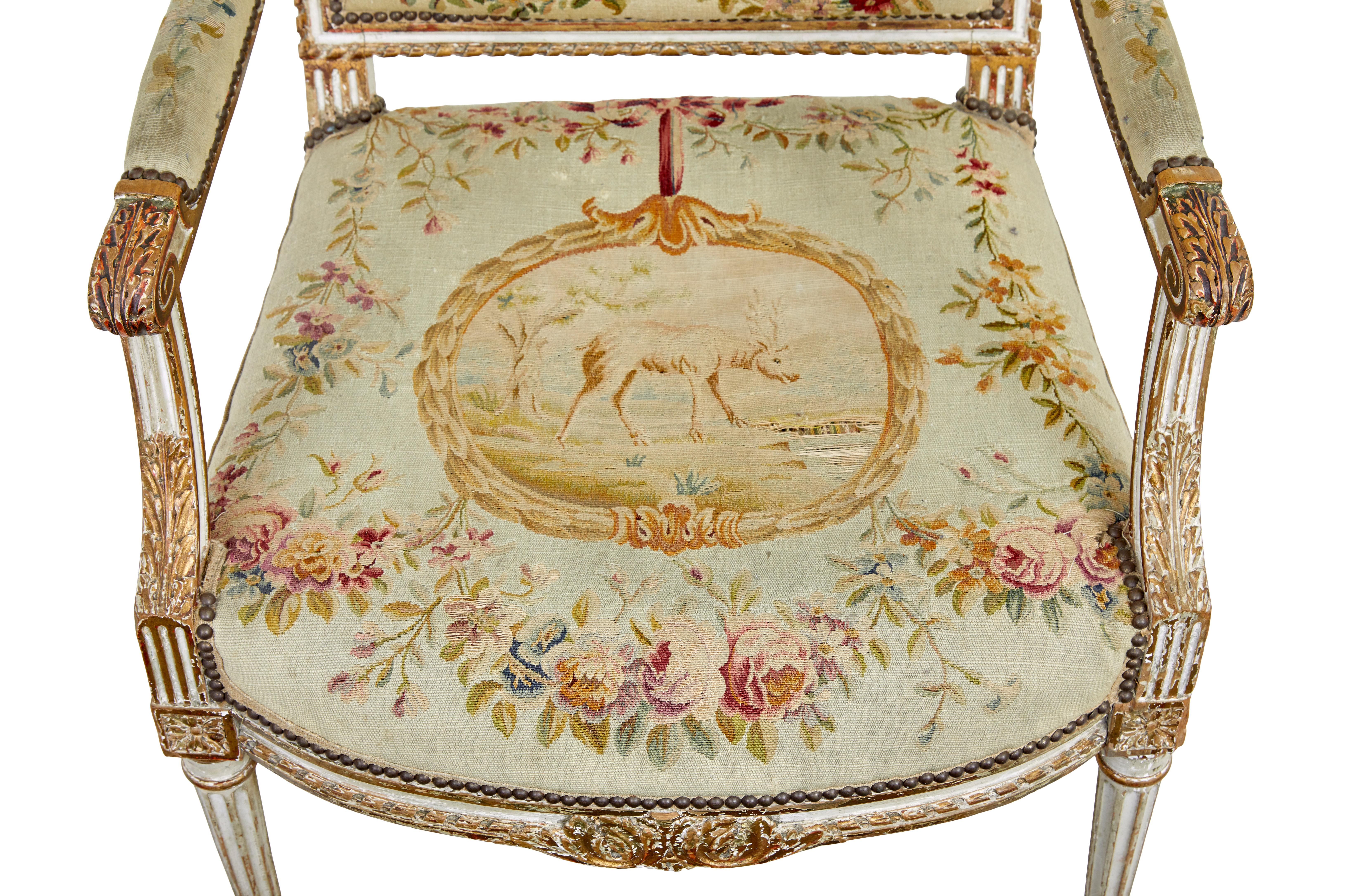 Fine quality Louis Philippe I period 5 piece tapestry gilt salon suite For Sale 11