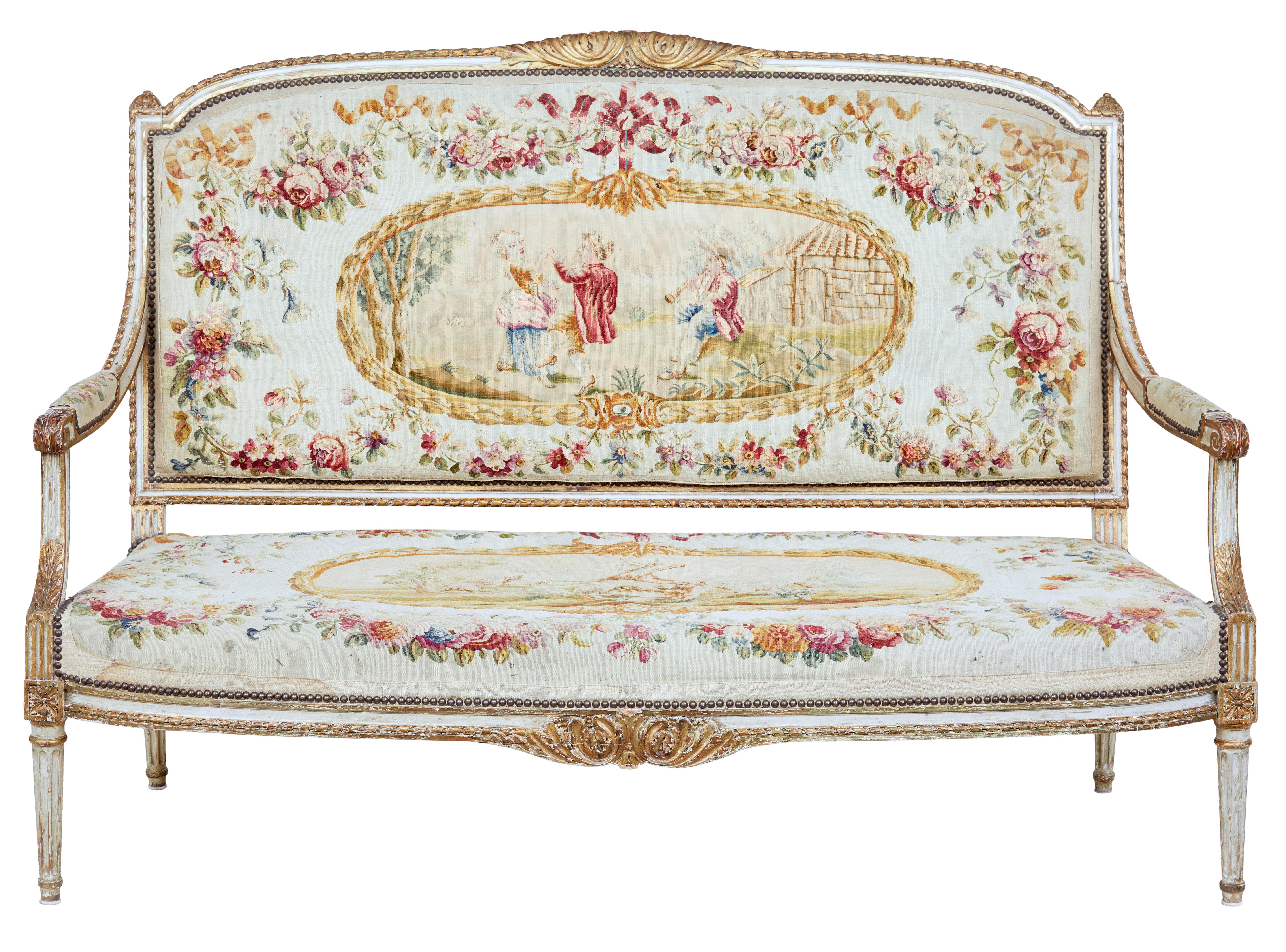 Fine quality Louis Philippe I period 5 piece gilt salon suite circa 1830.

We are pleased to offer this superb quality gilt salon suite with original tapestry covering, from the period of Louis Philippe the first of France.

Set comprises of a
