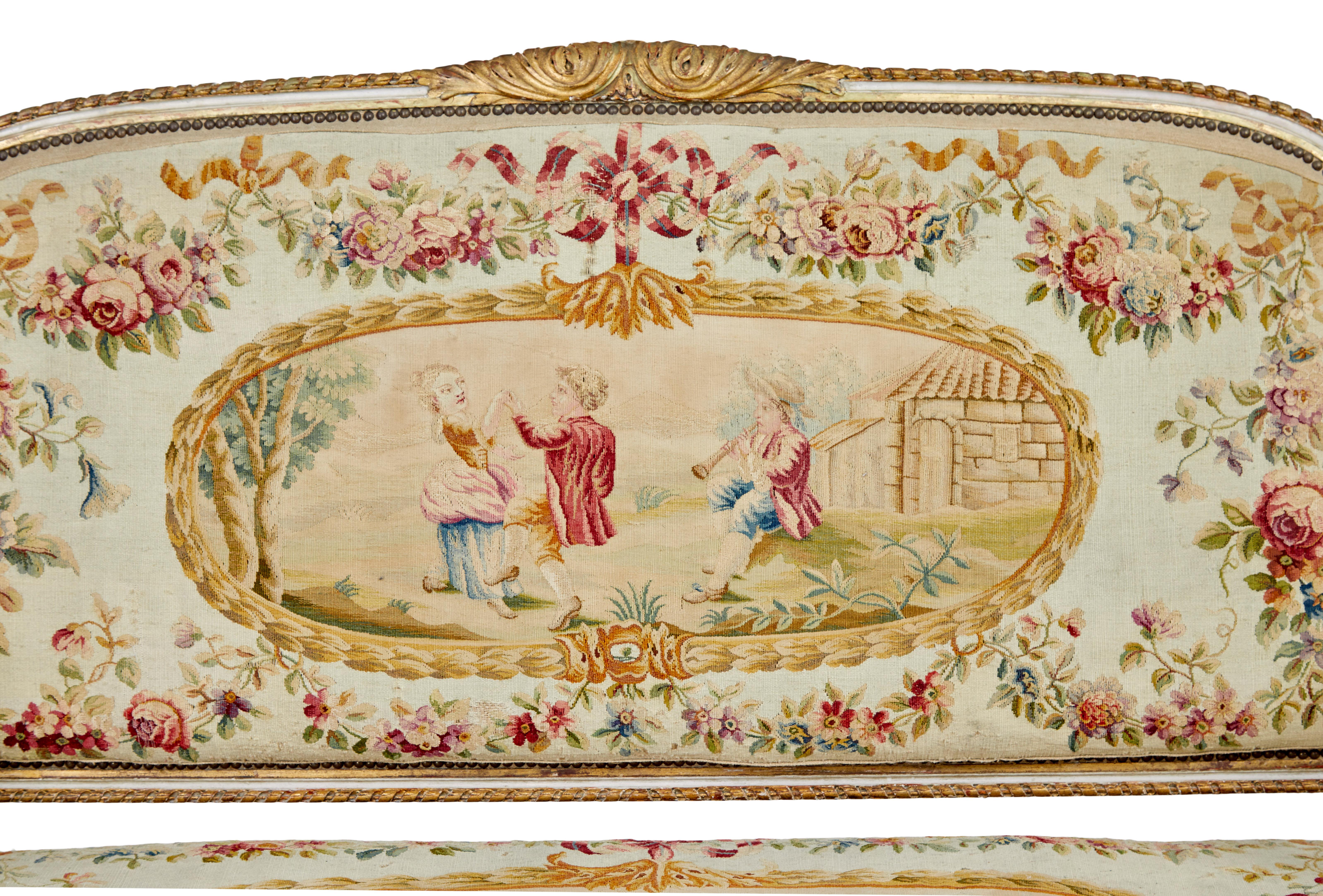 Fine quality Louis Philippe I period 5 piece tapestry gilt salon suite For Sale 13