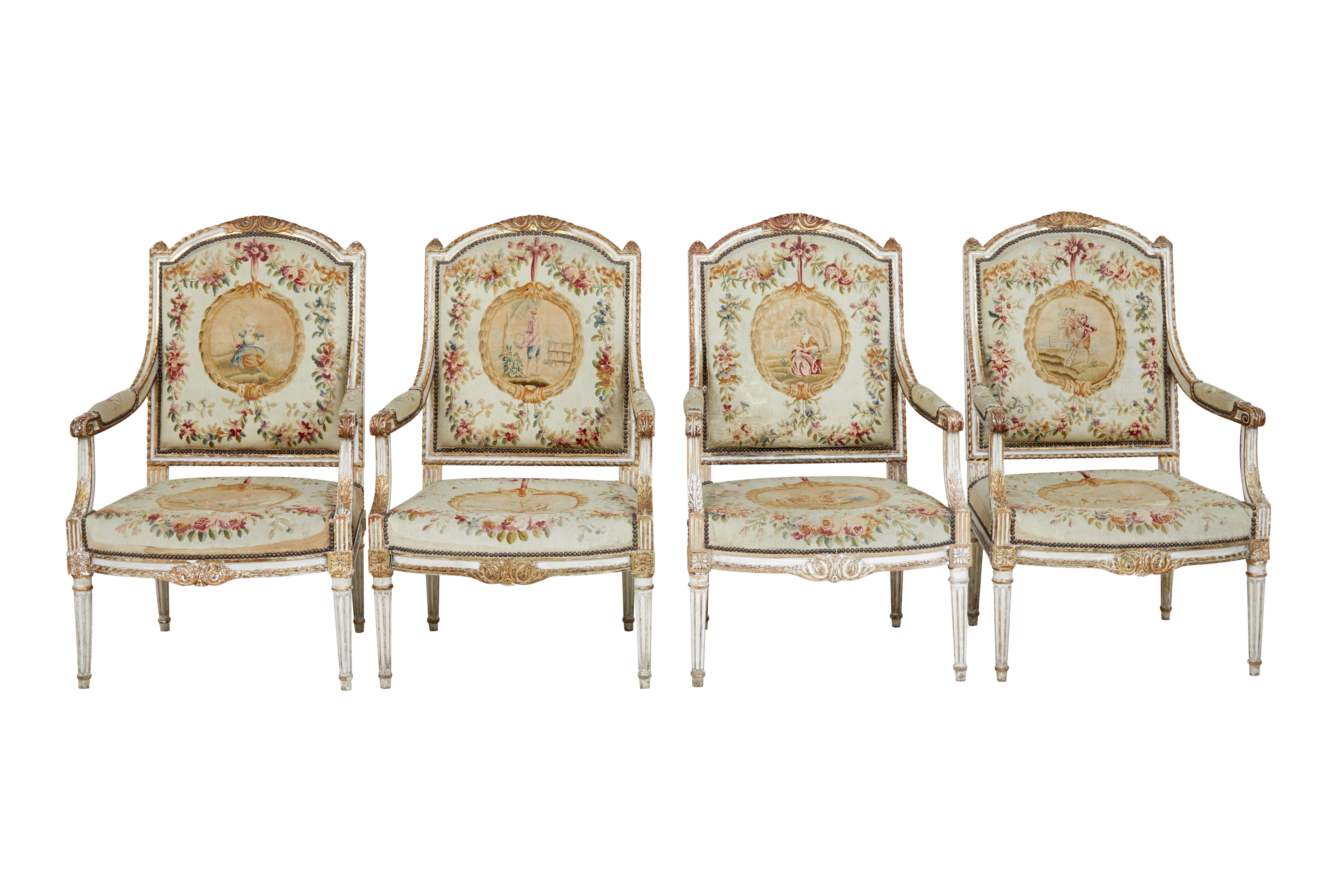 French Fine Quality Louis Philippe i Period 5 Piece Tapestry Gilt Salon Suite
