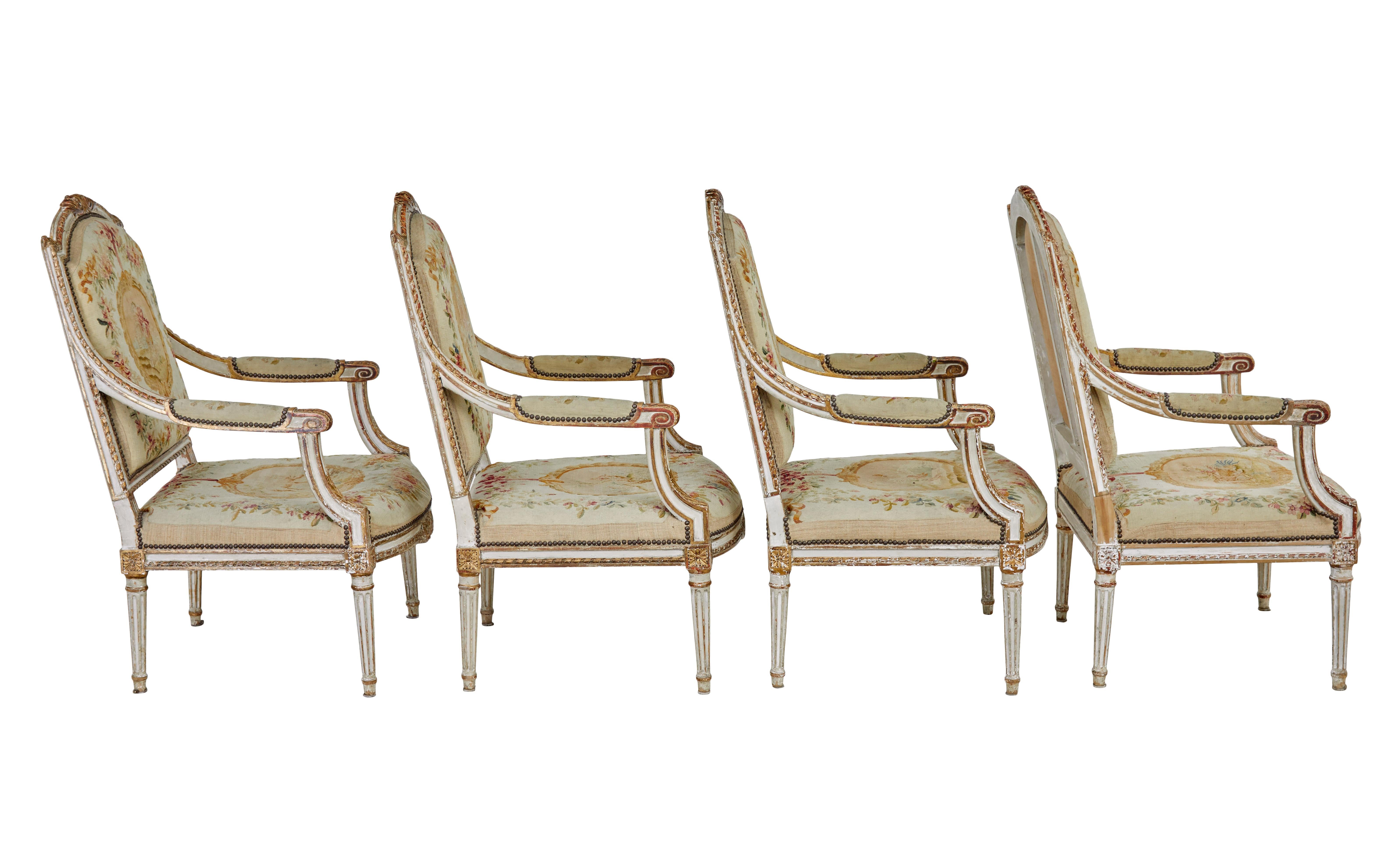 Carved Fine quality Louis Philippe I period 5 piece tapestry gilt salon suite For Sale