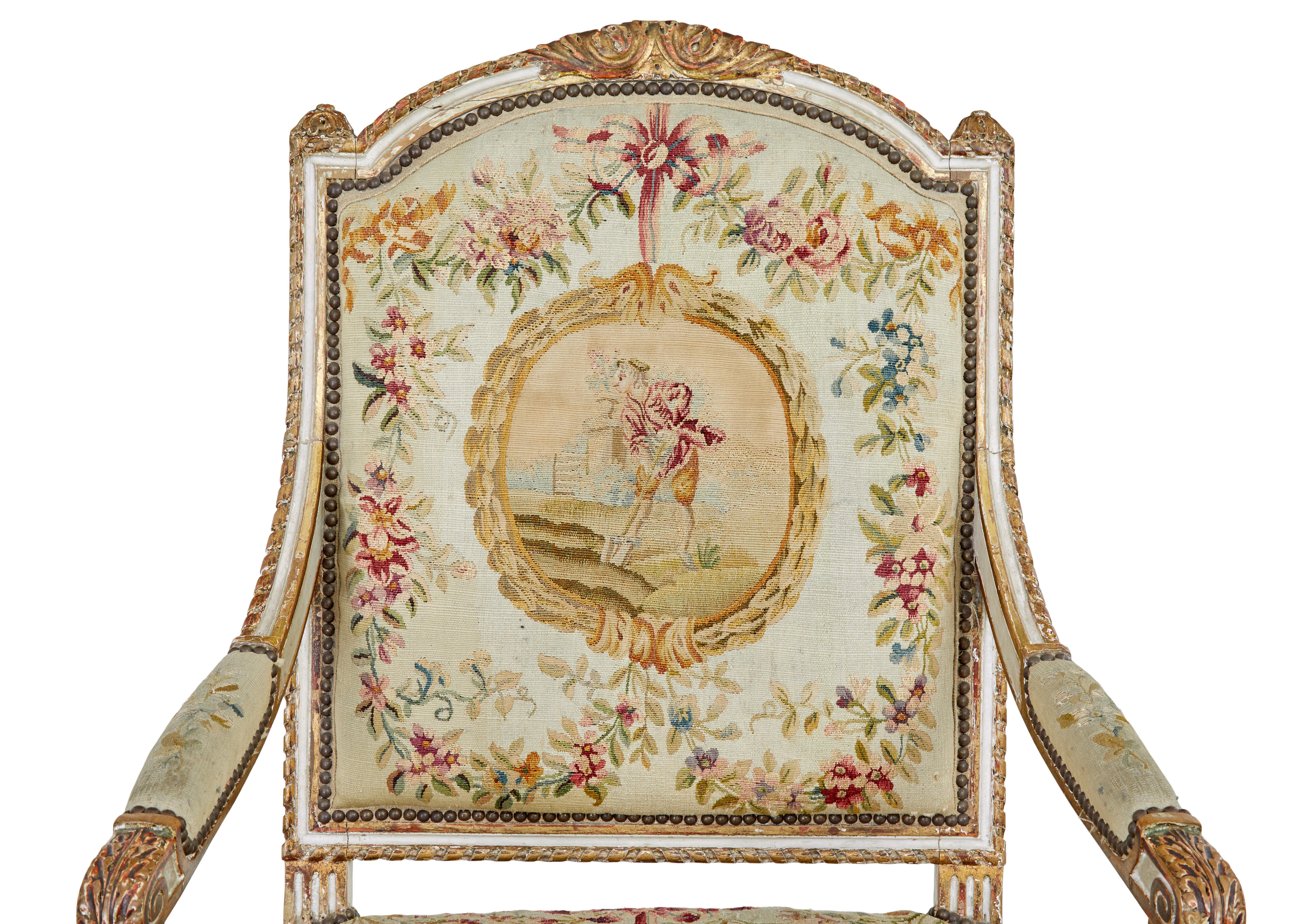 19th Century Fine quality Louis Philippe I period 5 piece tapestry gilt salon suite For Sale