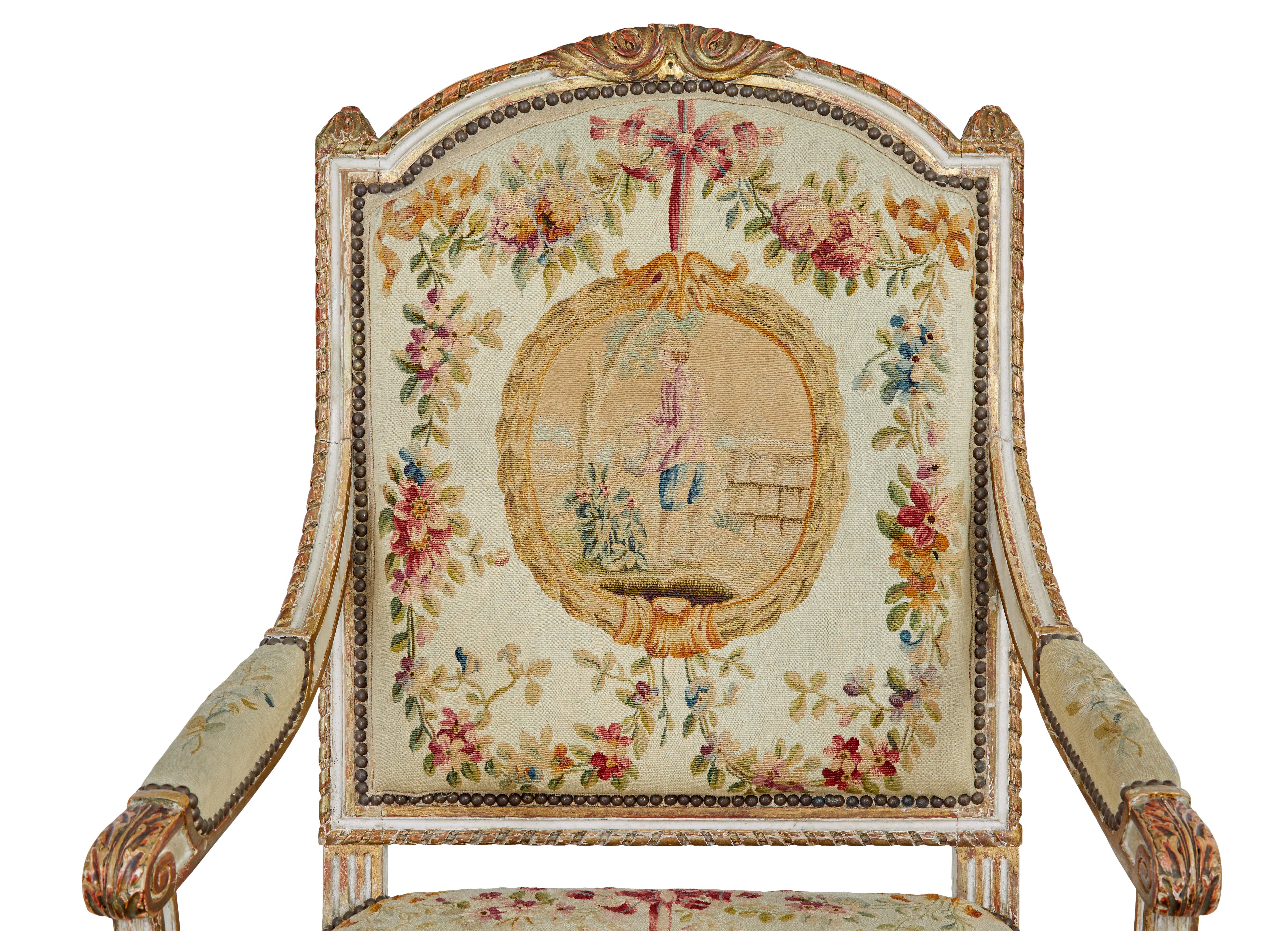 Tapestry Fine quality Louis Philippe I period 5 piece tapestry gilt salon suite For Sale
